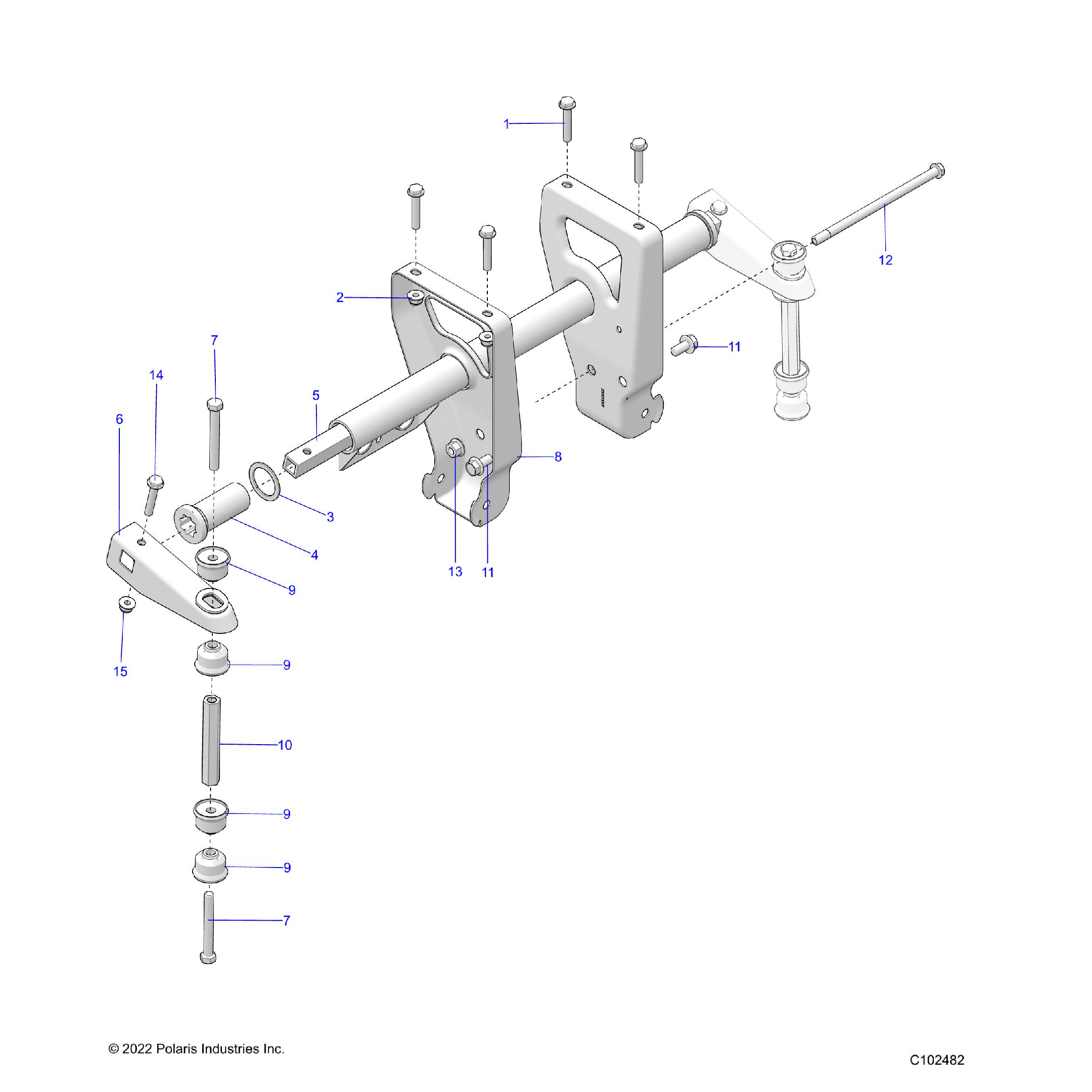 An Image of a Genuine Polaris Parts Schematic Diagram showing the schematic - SUSPENSION: TORSION BAR - 2023 POLARIS SPORTSMAN TOURING 570