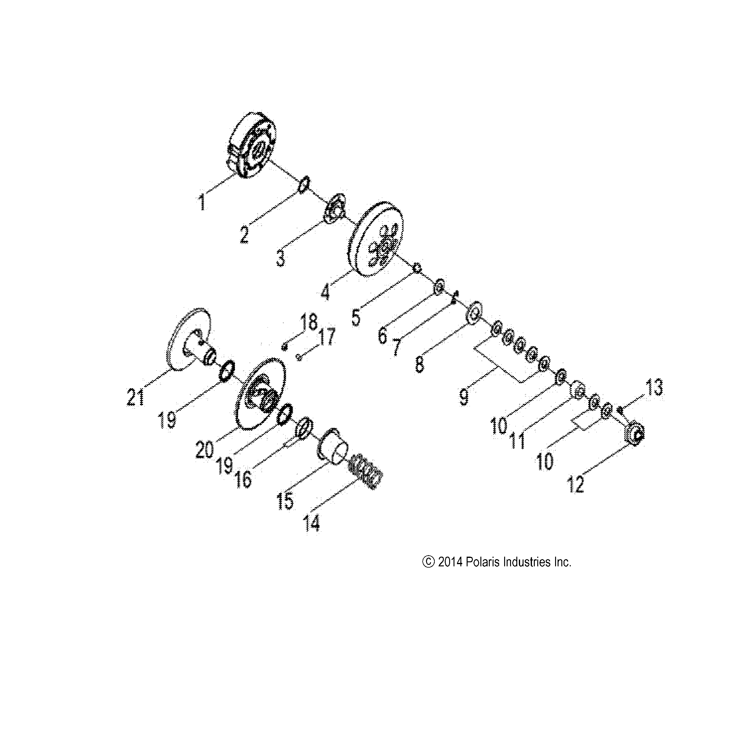 An Image of a Genuine Polaris Parts Schematic Diagram showing the schematic - DRIVE TRAIN: SECONDARY CLUTCH - 2025 POLARIS PHOENIX 200