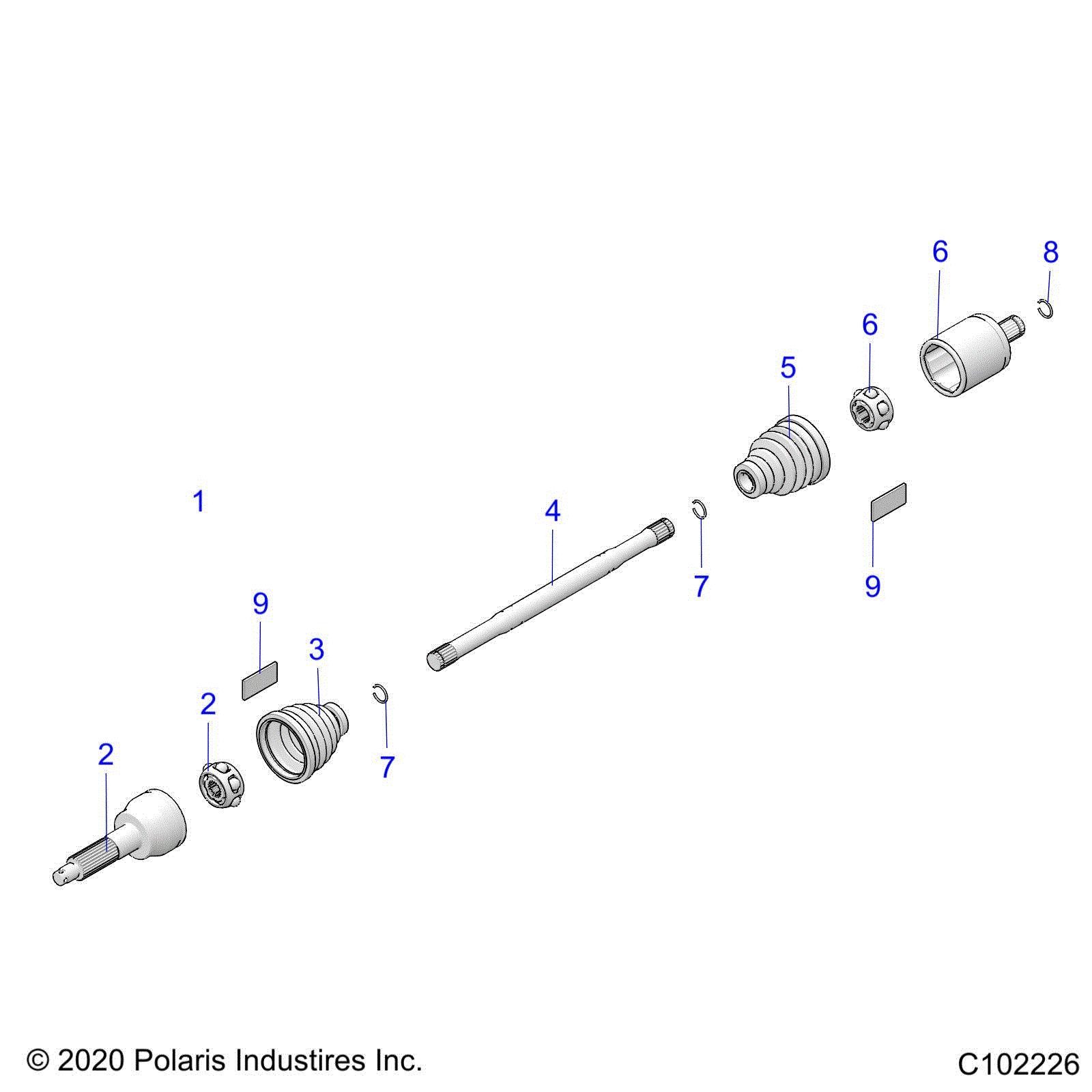 An Image of a Genuine Polaris Parts Schematic Diagram showing the schematic - DRIVE TRAIN: REAR DRIVE SHAFT - 2021 POLARIS SPORTSMAN 570 UTILITY