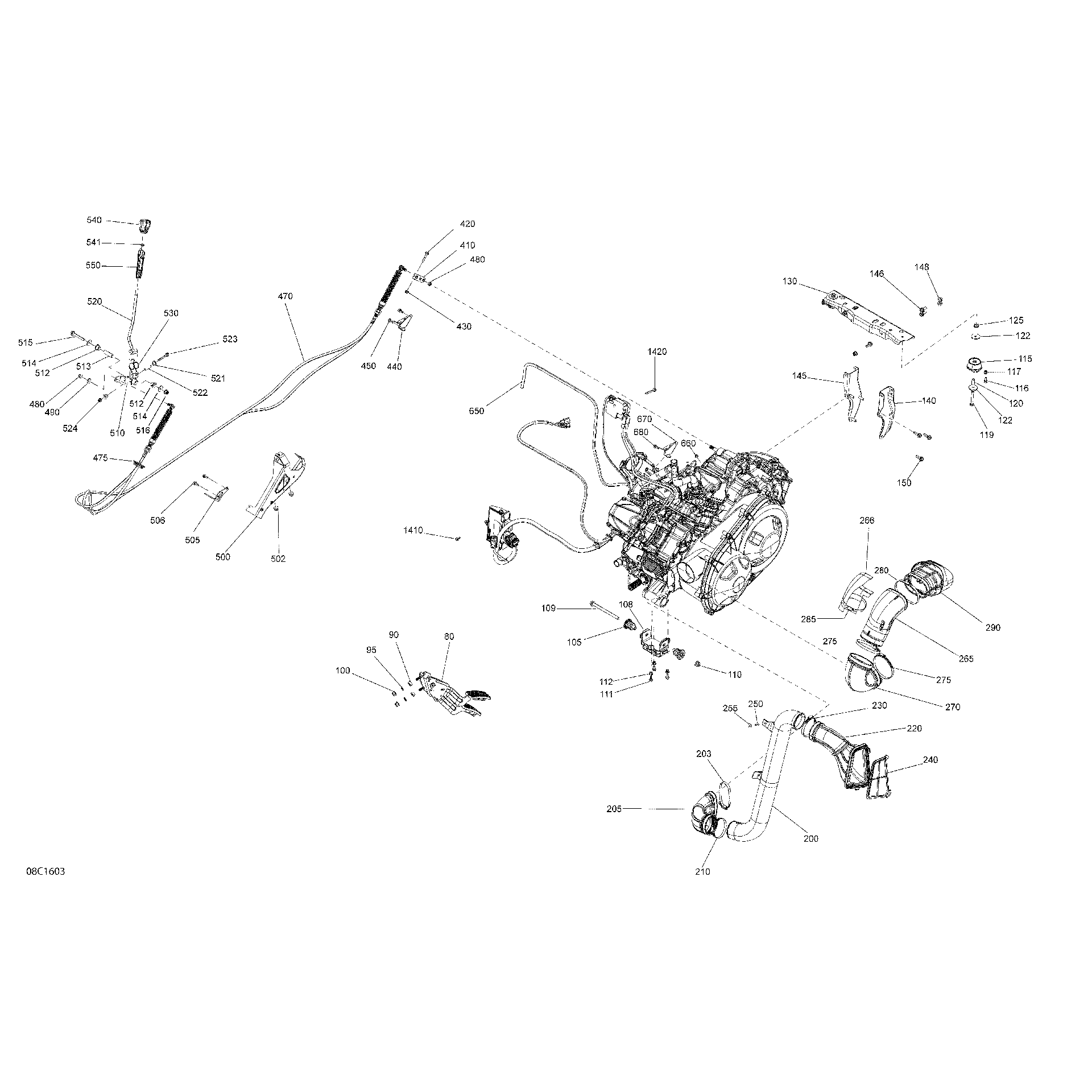 An Image of a Genuine Can-Am Parts Schematic Diagram showing the schematic - ENGINE AND ENGINE SUPPORT
