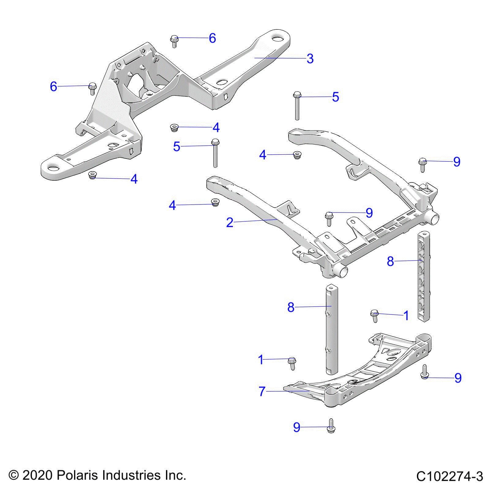 An Image of a Genuine Polaris Parts Schematic Diagram showing the schematic - BODY: FRONT RACK SUPPORT - 2023 POLARIS SPORTSMAN TOURING 1000 48" 49S