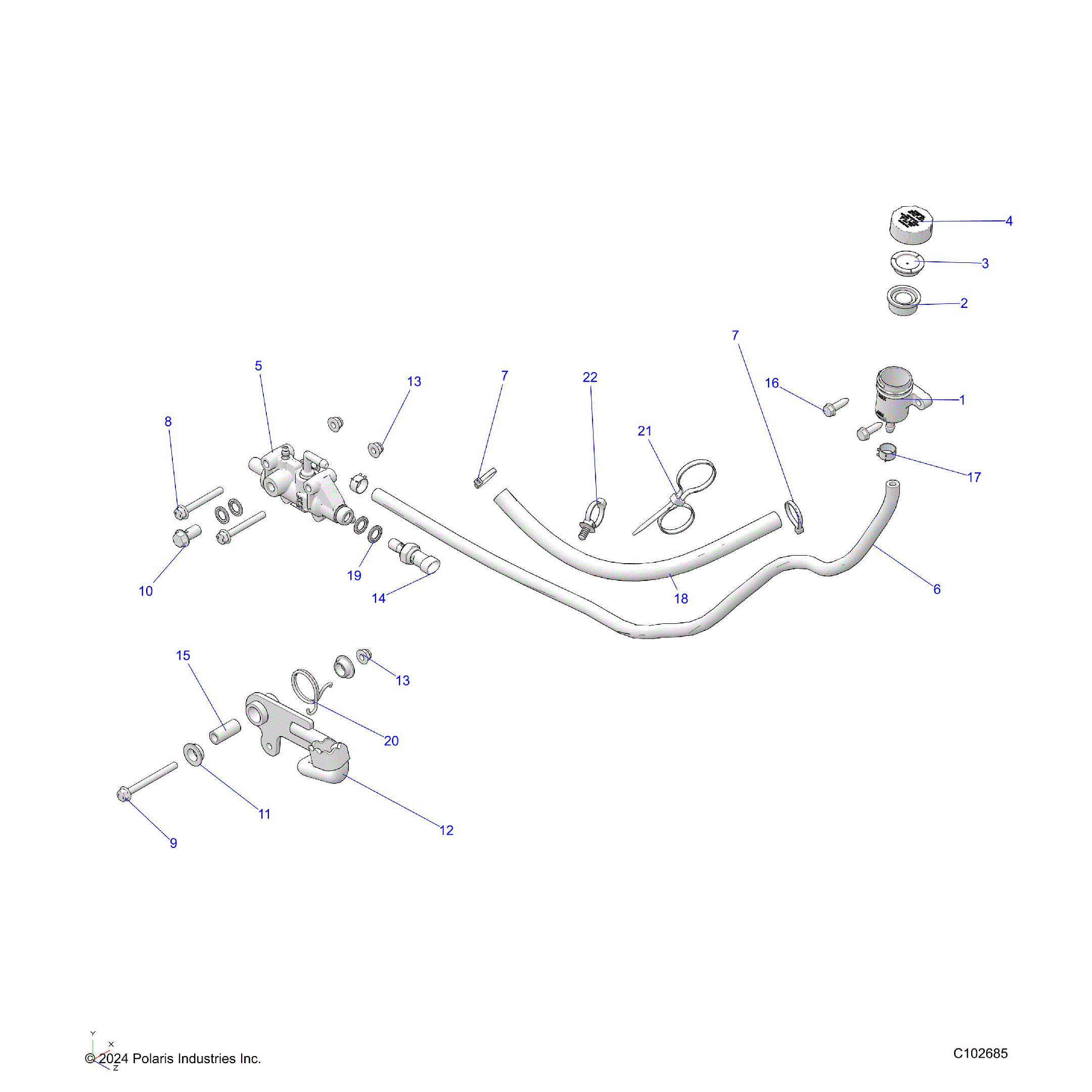 An Image of a Genuine Polaris Parts Schematic Diagram showing the schematic - BRAKES: BRAKE PEDAL and MASTER CYLINDER - 2026 POLARIS SPORTSMAN 570 UTILITY 49S