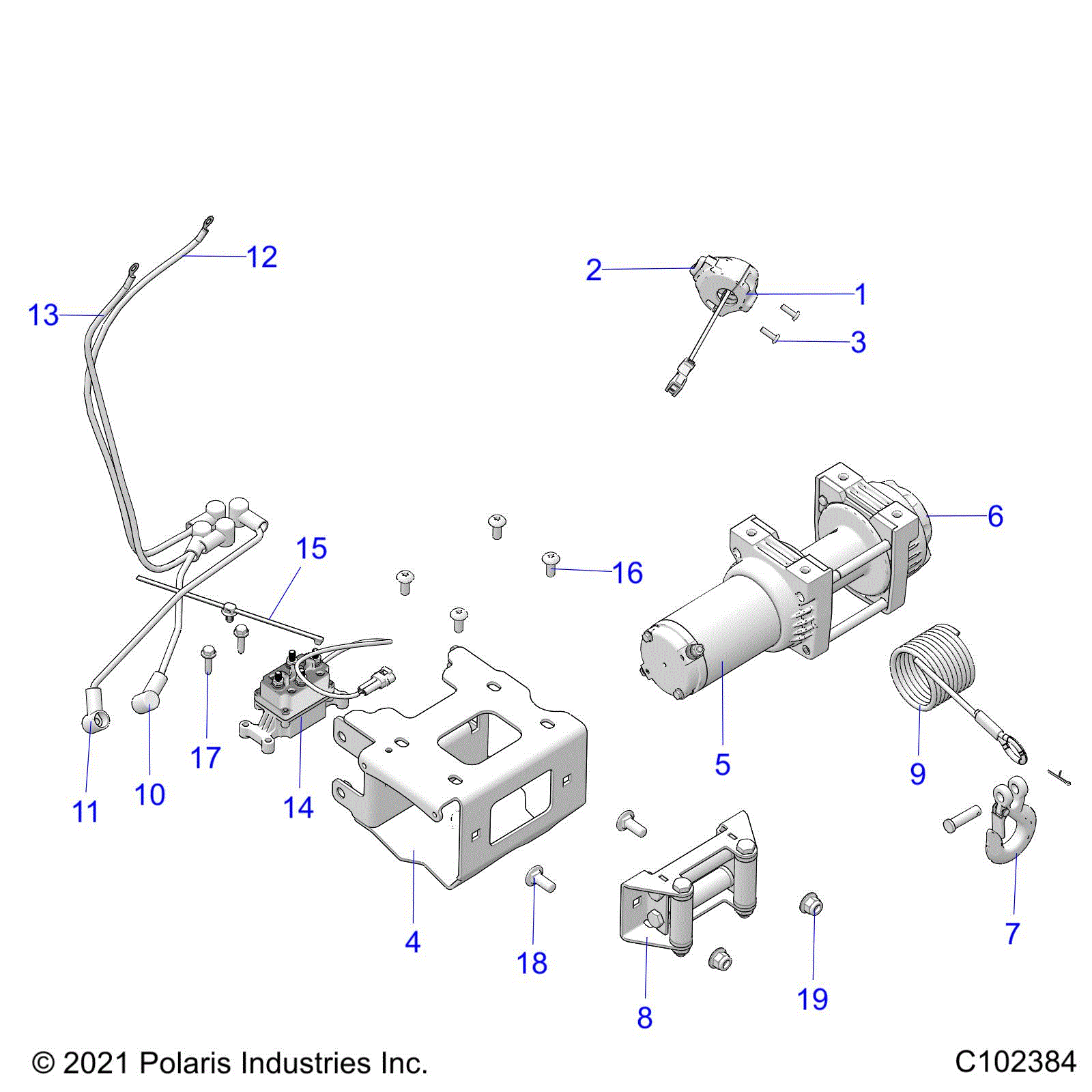 An Image of a Genuine Polaris Parts Schematic Diagram showing the schematic - CHASSIS: WINCH - 2025 POLARIS SPORTSMAN TOURING XP 1000