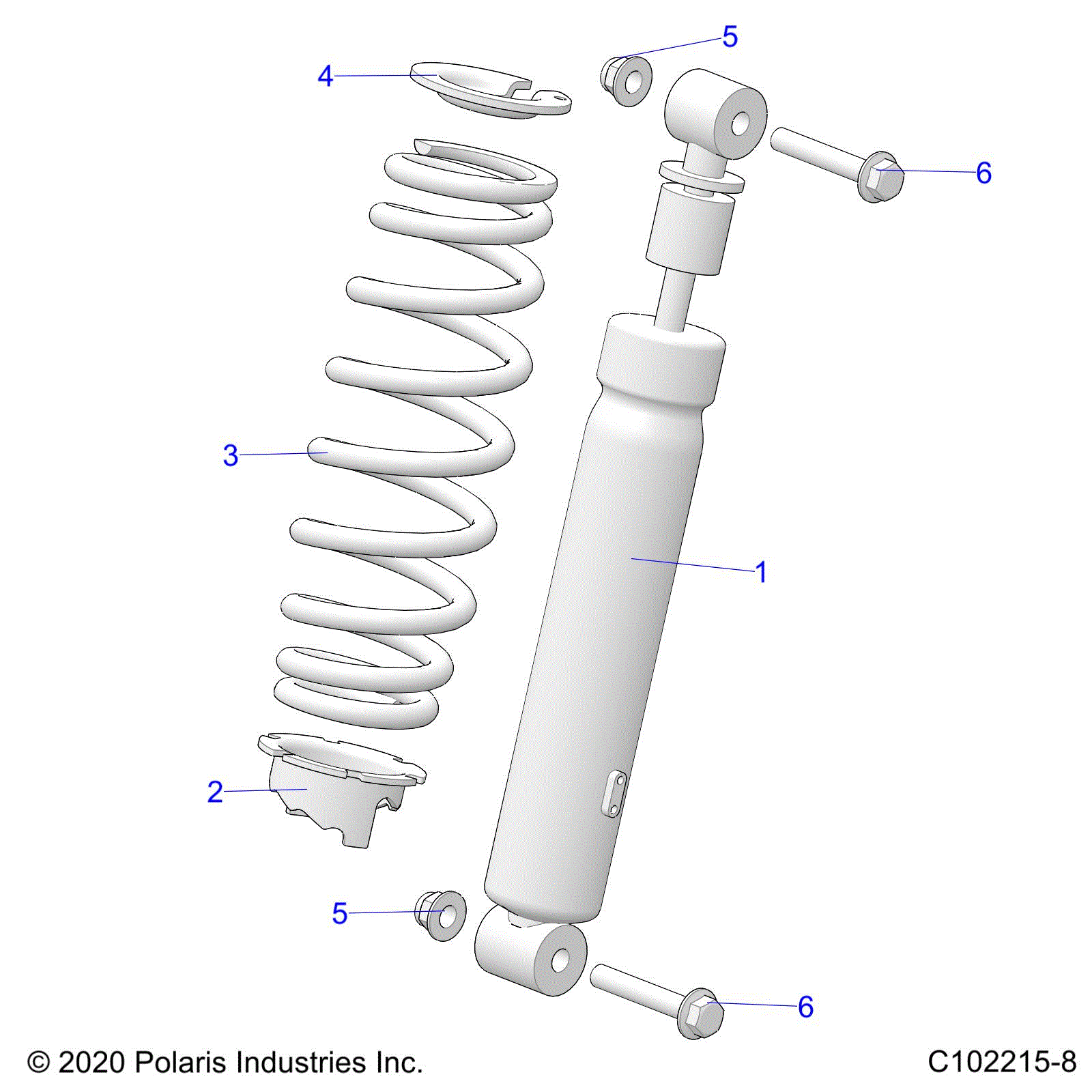 An Image of a Genuine Polaris Parts Schematic Diagram showing the schematic - SUSPENSION: SHOCK FRONT - 2020 POLARIS SPORTSMAN 850 HIGH LIFTER