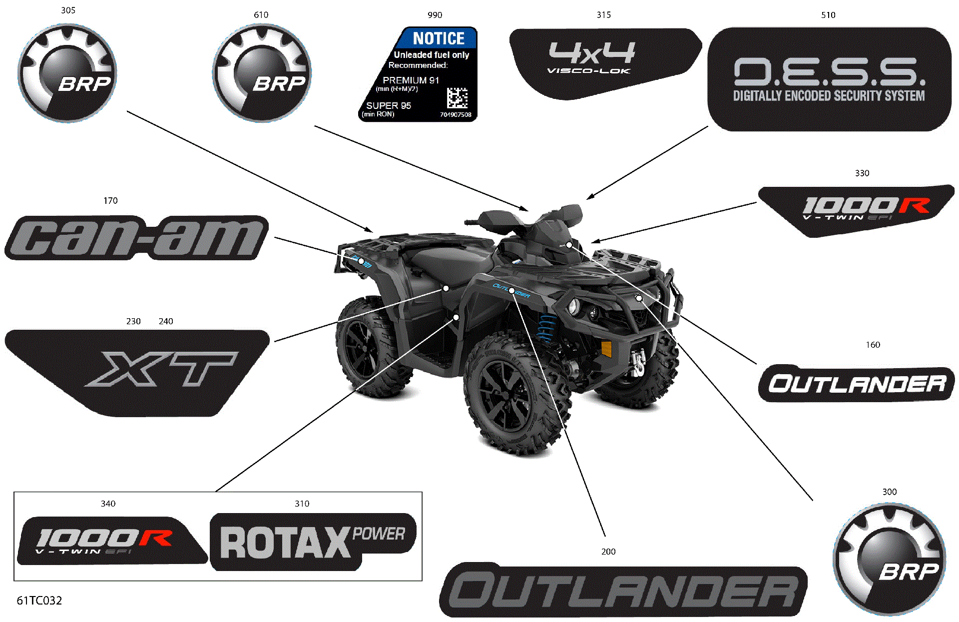 An Image of a Genuine Can-Am Parts Schematic Diagram showing the schematic - BODY - DECALS
