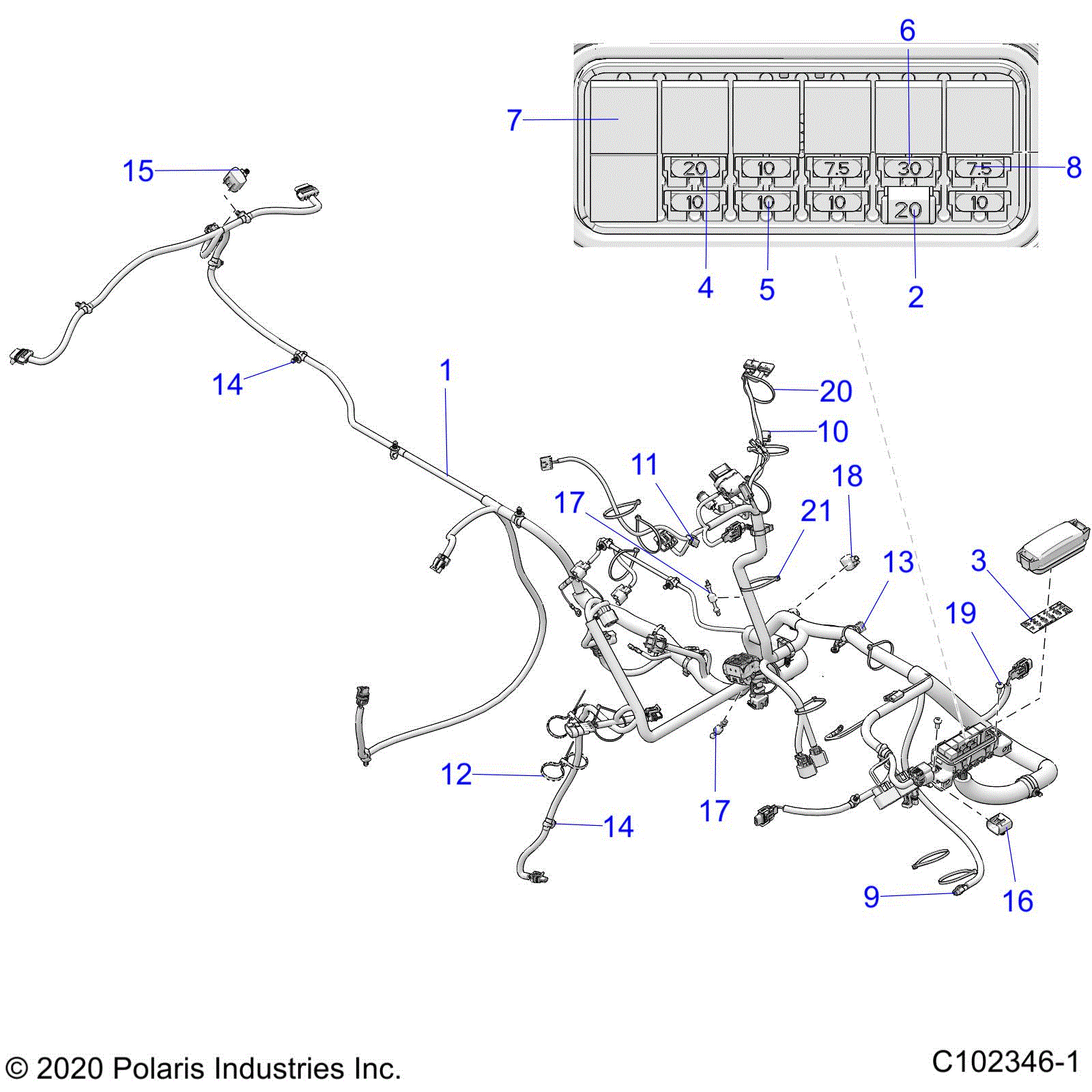 An Image of a Genuine Polaris Parts Schematic Diagram showing the schematic - ELECTRICAL: HARNESS - 2021 POLARIS SPORTSMAN 850 EPS LE 48"