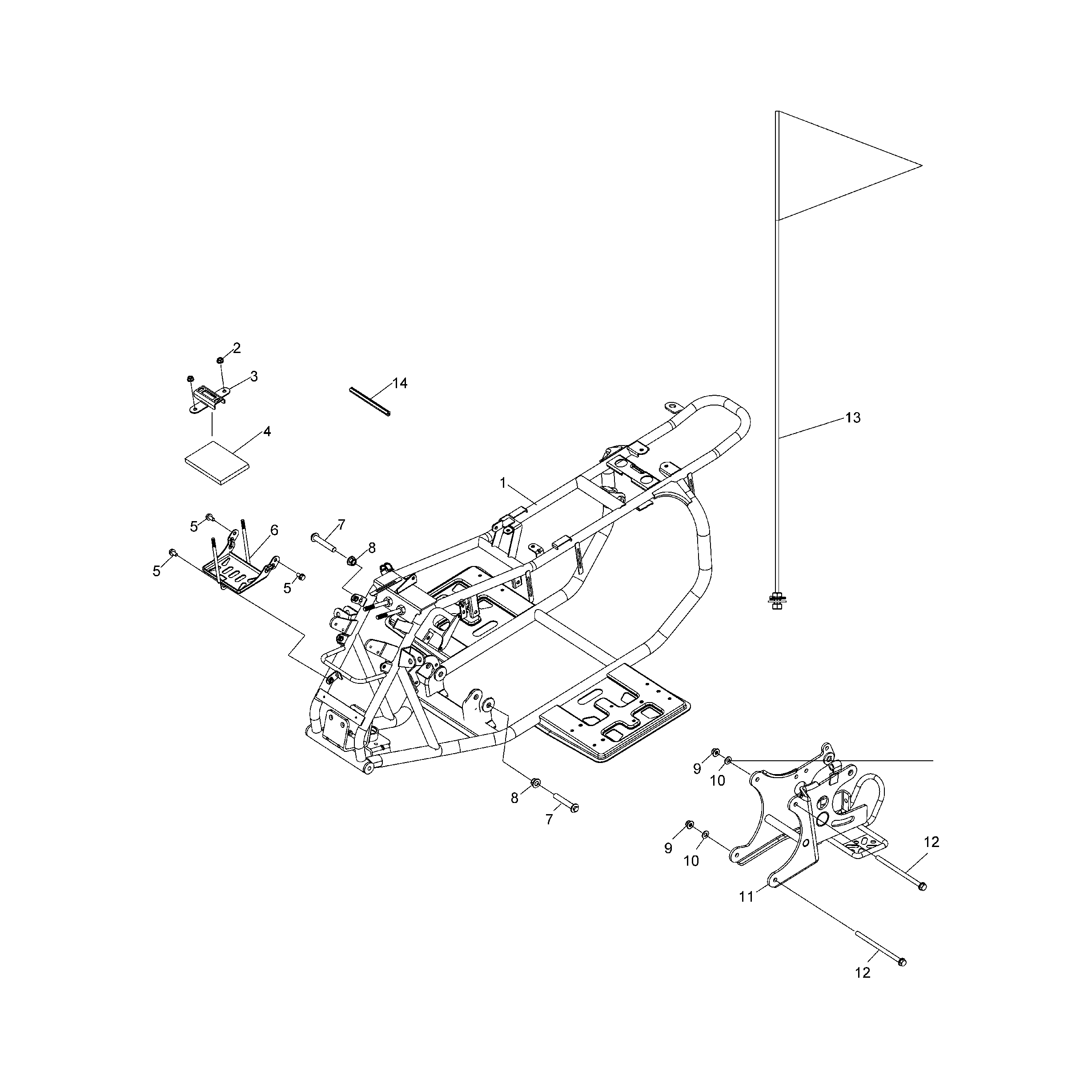 An Image of a Genuine Polaris Parts Schematic Diagram showing the schematic - CHASSIS: FRAME and SWING ARM - 2017 POLARIS OUTLAW 50