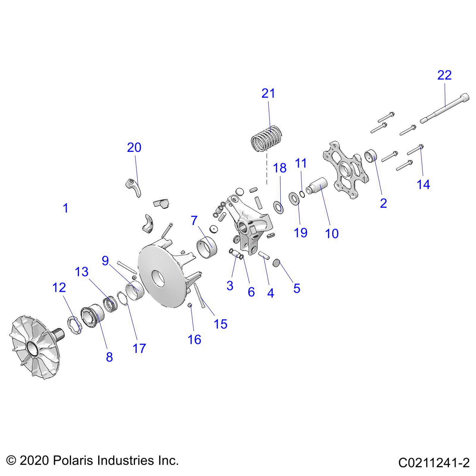 An Image of a Genuine Polaris Parts Schematic Diagram showing the schematic - DRIVE TRAIN: PRIMARY CLUTCH - 2026 POLARIS SPORTSMAN 570 EPS
