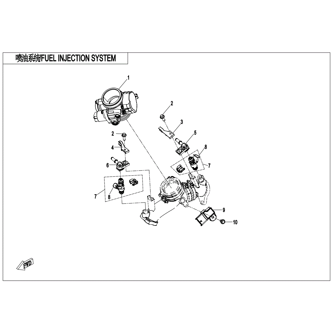 An Image of a genuine CFMOTO Parts Schematic Diagram showing the group - FUEL INJECTION SYSTEM - 2023 CFMOTO CFORCE 800 XC