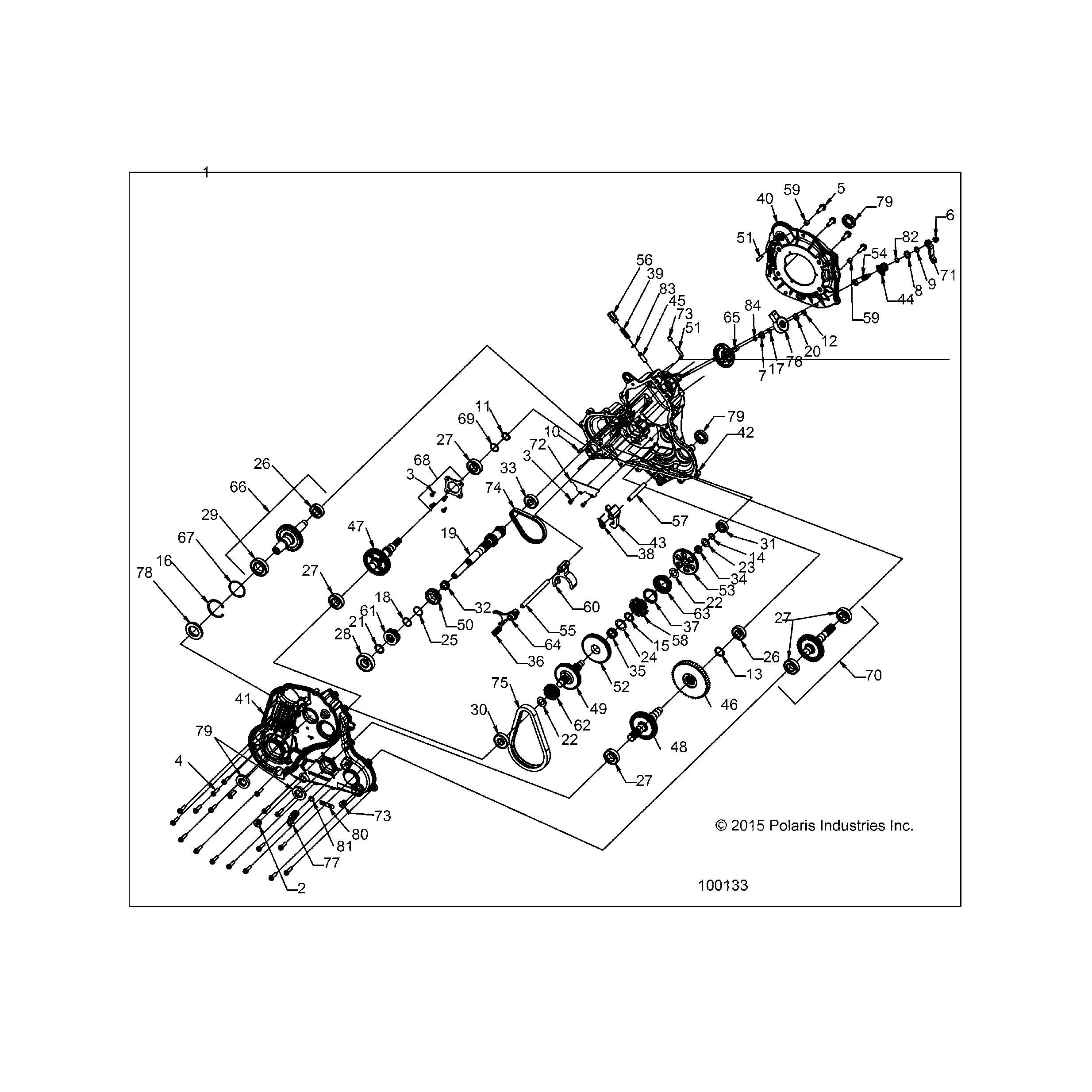 An Image of a Genuine Polaris Parts Schematic Diagram showing the schematic - DRIVE TRAIN: MAIN GEARCASE - 2017 POLARIS SPORTSMAN 1000 HIGH LIFTER