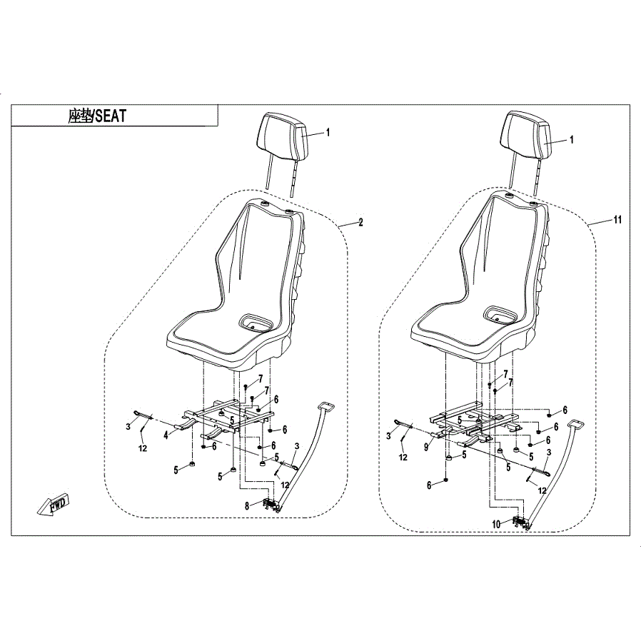 An Image of a Genuine CFMOTO Parts Schematic Diagram showing the schematic - SEAT - 2019 CFMOTO UFORCE 800