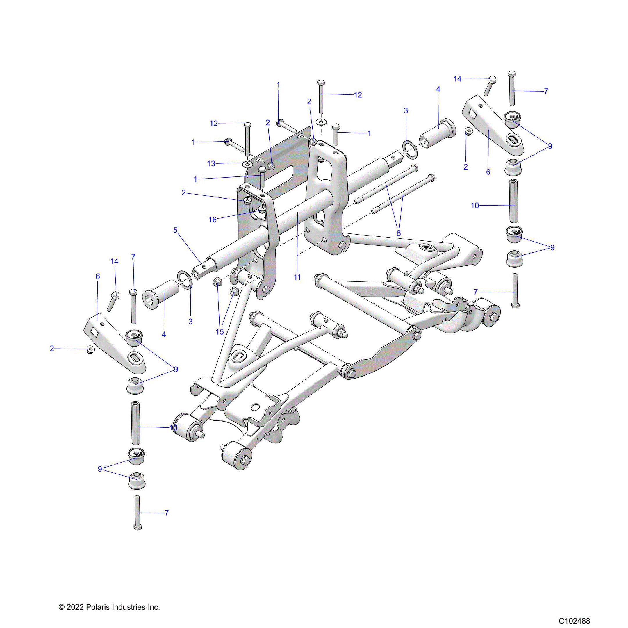 An Image of a Genuine Polaris Parts Schematic Diagram showing the schematic - SUSPENSION: TORSION BAR - 2023 POLARIS SPORTSMAN 570 6X6