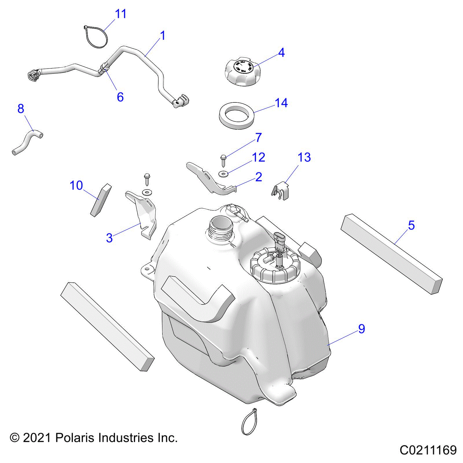 An Image of a Genuine Polaris Parts Schematic Diagram showing the schematic - BODY: FUEL TANK ASM. - 2021 POLARIS SPORTSMAN TOURING 570 PREMIUM