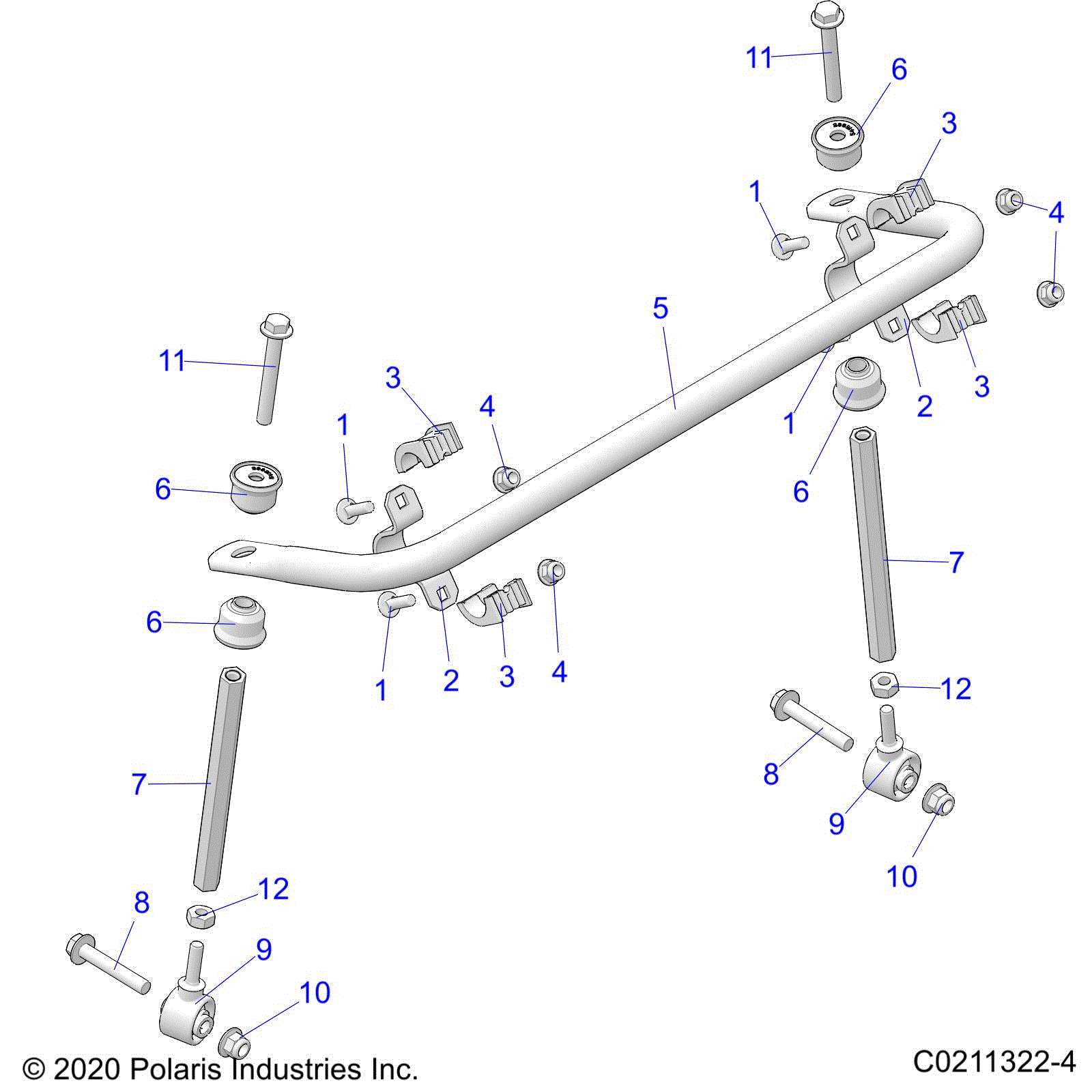 An Image of a Genuine Polaris Parts Schematic Diagram showing the schematic - SUSPENSION: STABILIZER BAR [TO 12/31/2024] - 2025 POLARIS SPORTSMAN 850 EPS ULTIMATE TRAIL 49 48"