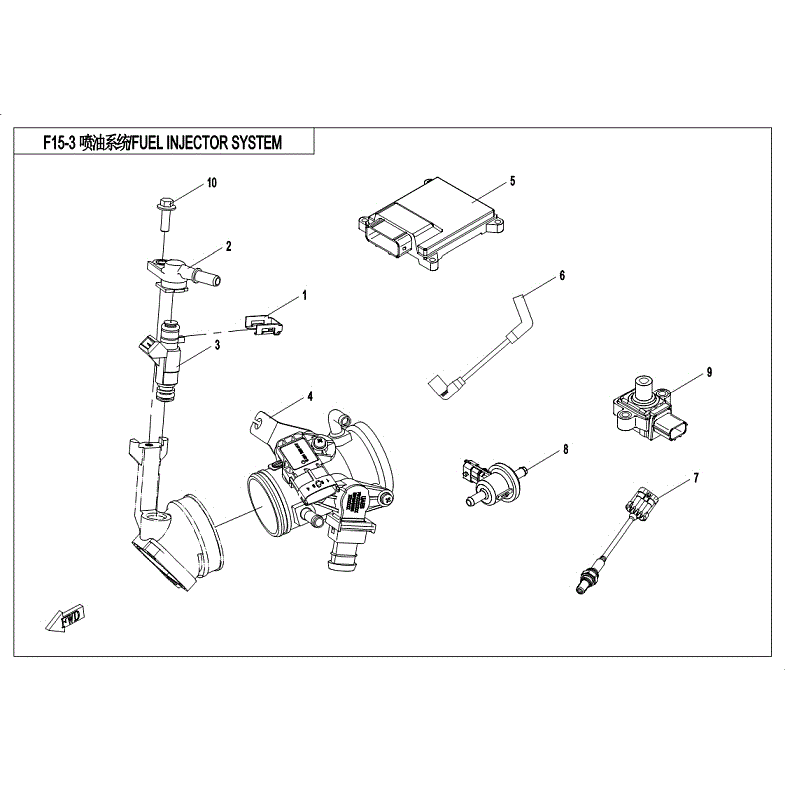 An Image of a Genuine CFMOTO Parts Schematic Diagram showing the schematic - FUEL INJECTION SYSTEM - 2018 CFMOTO UFORCE 500