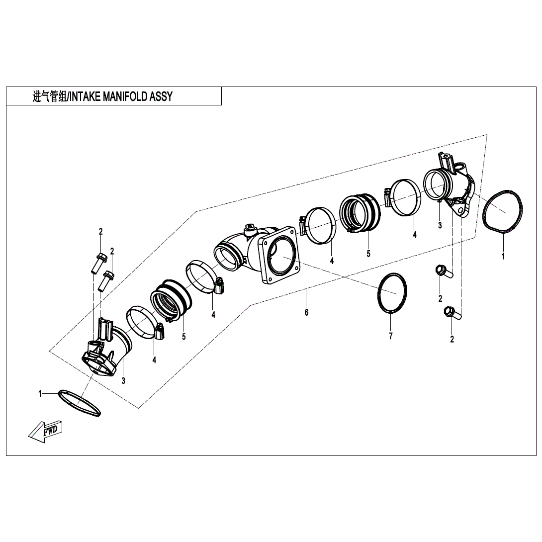 An Image of a Genuine CFMOTO Parts Schematic Diagram showing the schematic - INTAKE MANIFOLD ASSY - 2025 CFMOTO UFORCE 800 XL