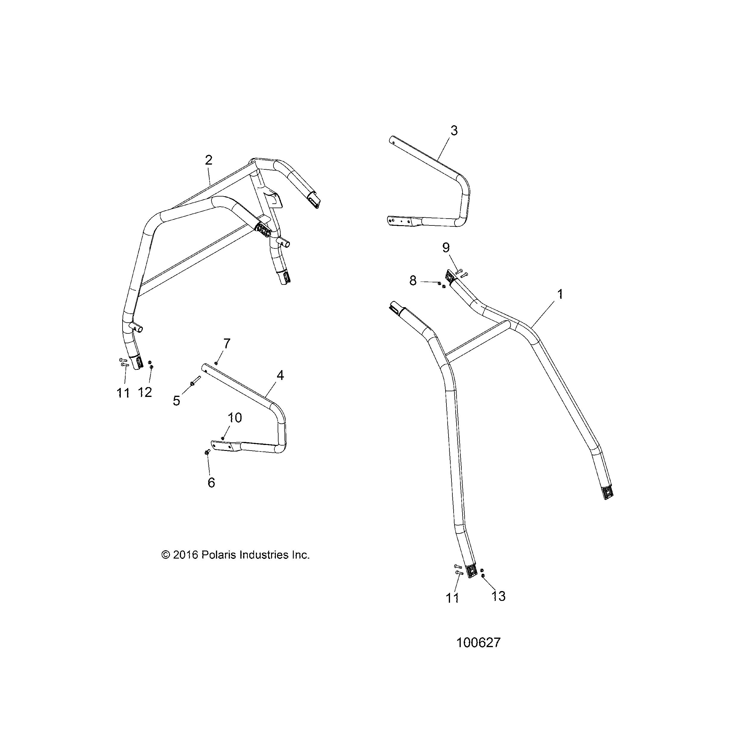 An Image of a Genuine Polaris Parts Schematic Diagram showing the schematic - CHASSIS: CAB FRAME AND SIDE BARS - 2017 POLARIS ACE 500 SOHC