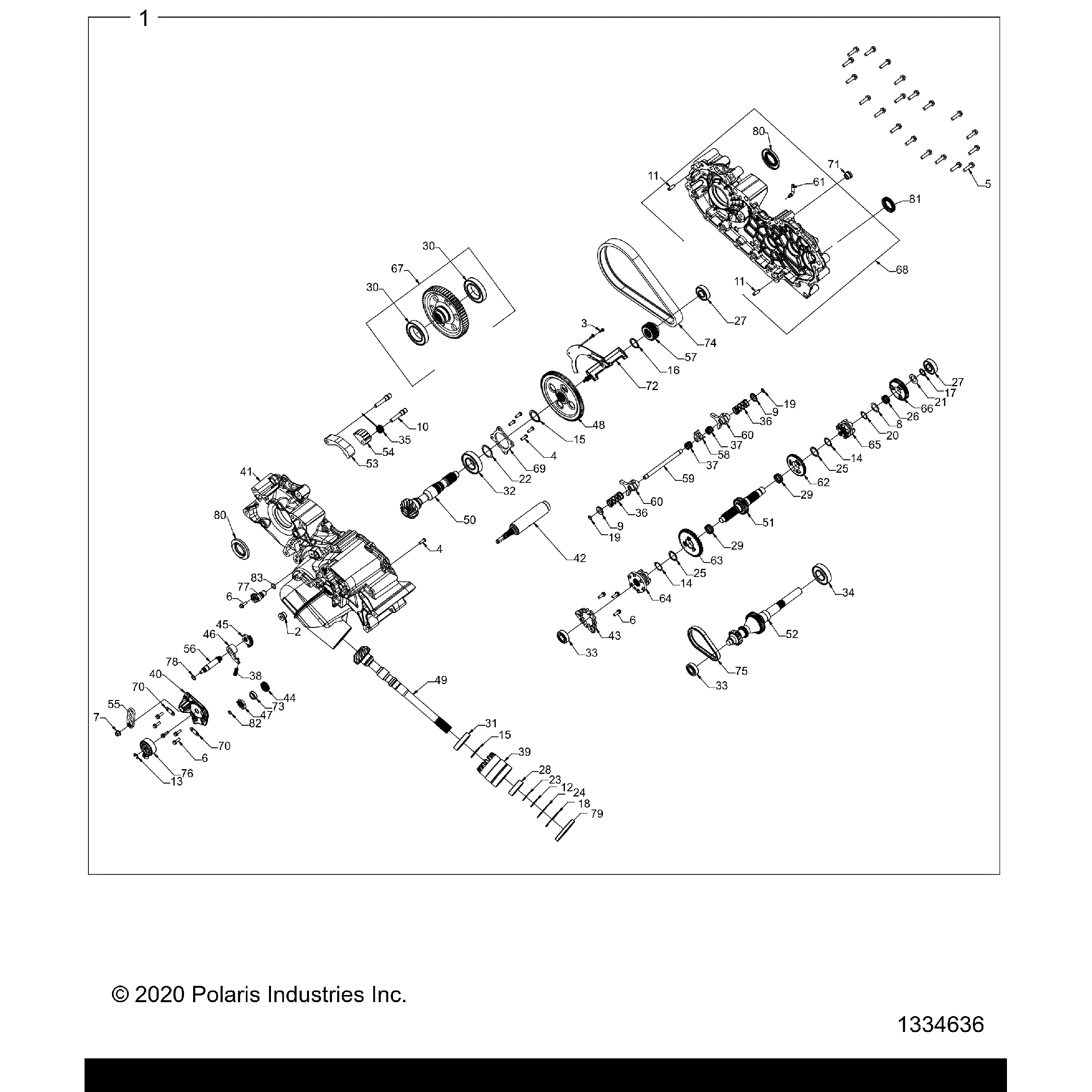 An Image of a Genuine Polaris Parts Schematic Diagram showing the schematic - DRIVE TRAIN: MAIN GEARCASE - 2022 POLARIS SPORTSMAN 570 UTILITY LE