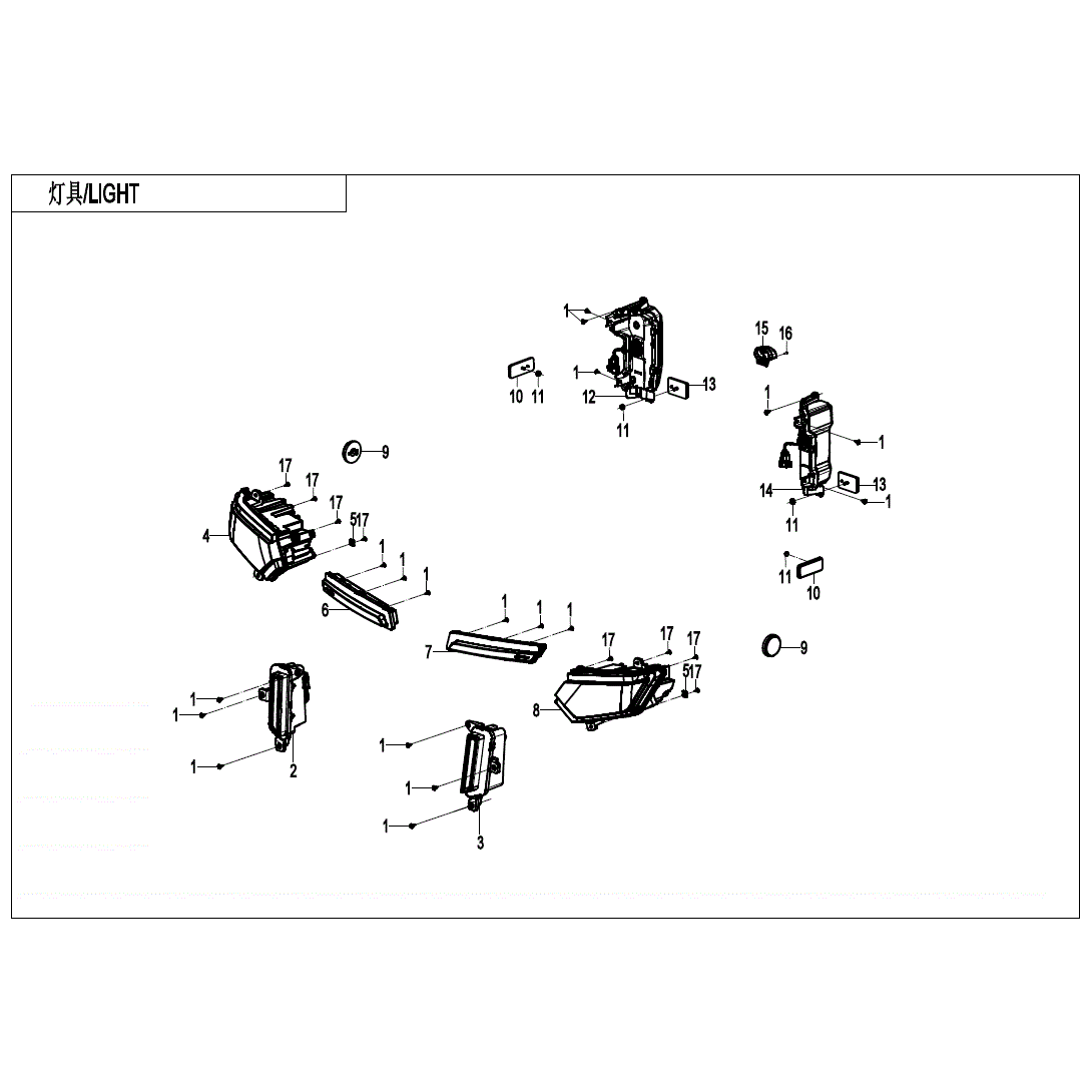 An Image of a Genuine CFMOTO Parts Schematic Diagram showing the schematic - LIGHTS (NA) - 2025 CFMOTO UFORCE U10XL PRO HIGHLAND
