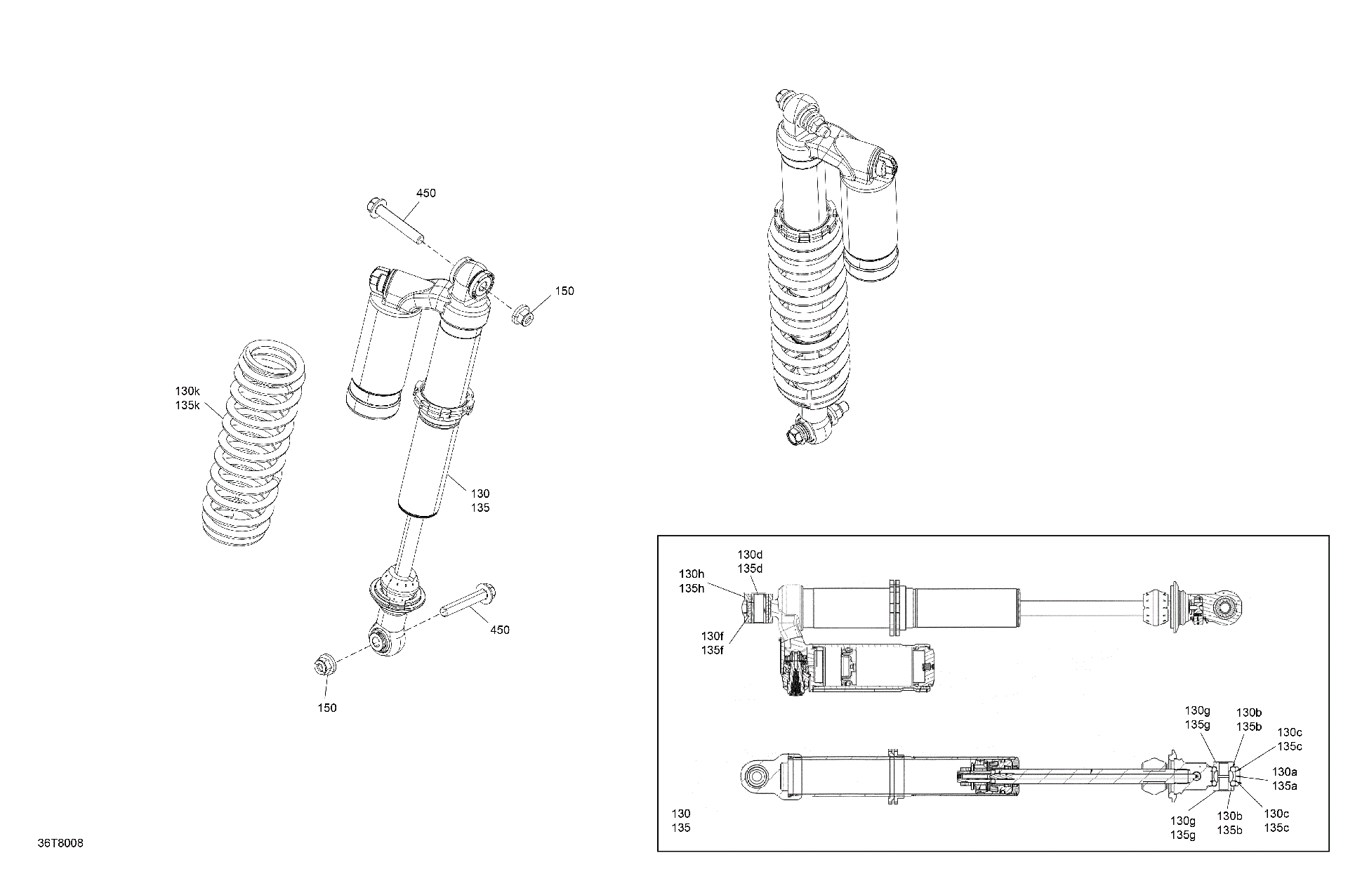 An Image of a Genuine Can-Am Parts Schematic Diagram showing the schematic - SUSPENSION - REAR SHOCKS