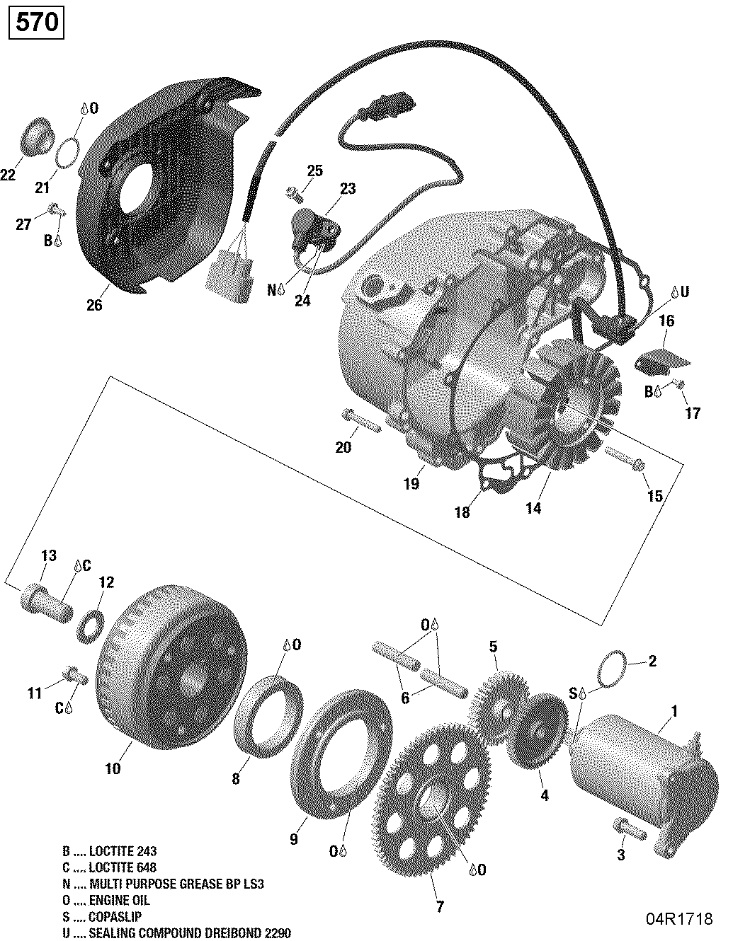An Image of a Genuine Can-Am Parts Schematic Diagram showing the schematic - MAGNETO AND ELECTRIC STARTER - 570 EFI - WITHOUT DPS