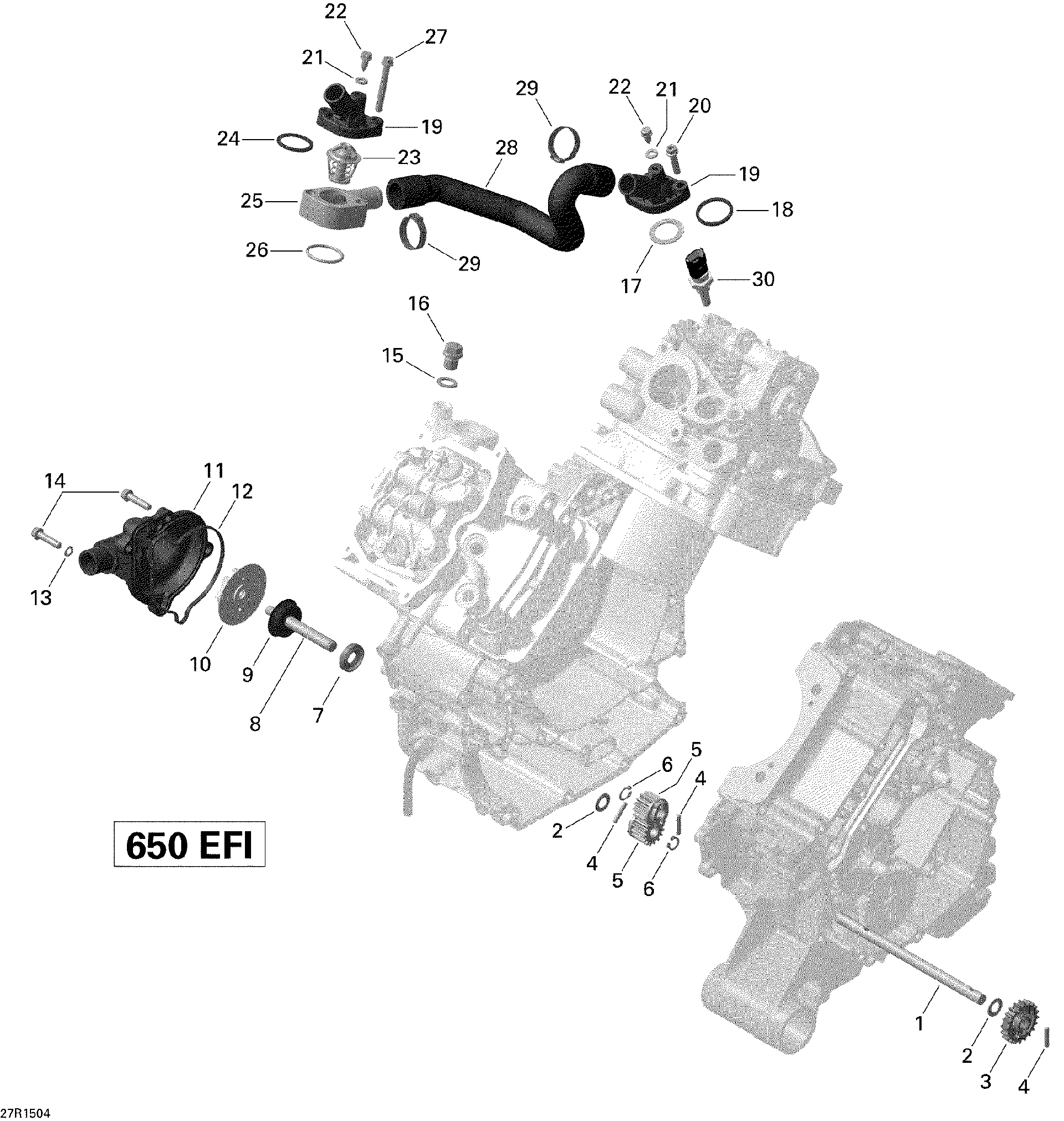 An Image of a Genuine Can-Am Parts Schematic Diagram showing the schematic - ENGINE COOLING _27R1504