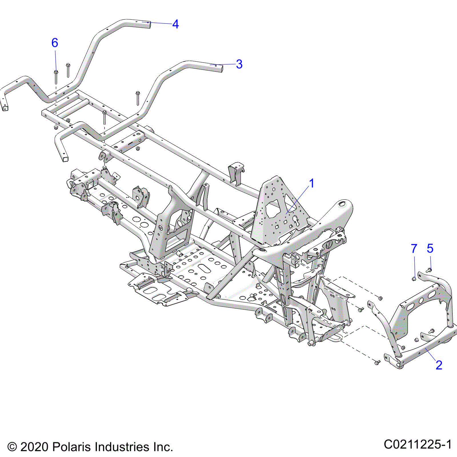 An Image of a Genuine Polaris Parts Schematic Diagram showing the schematic - CHASSIS: FRAME - 2021 POLARIS SPORTSMAN 570 UTILITY