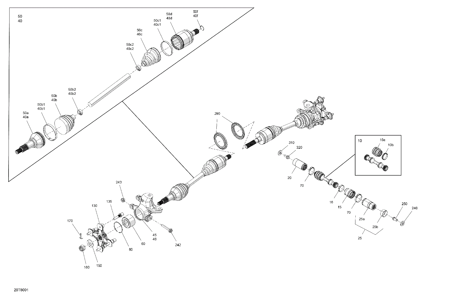 An Image of a Genuine Can-Am Parts Schematic Diagram showing the schematic - DRIVE - FRONT - COMMON PARTS