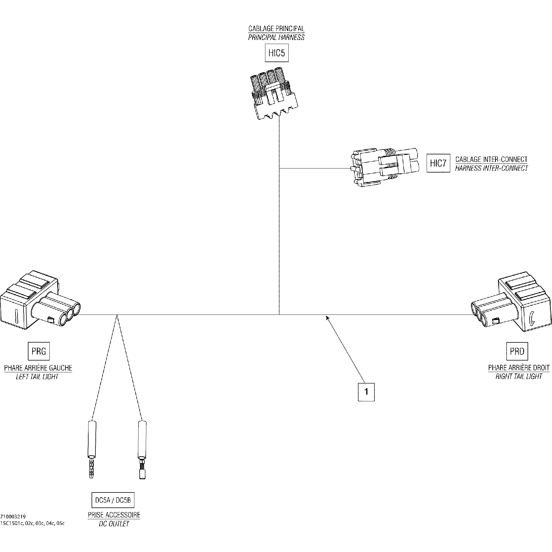 An Image of a Genuine Can-Am Parts Schematic Diagram showing the schematic - ELECTRICAL HARNESS REAR NA_INTER_15C1505C