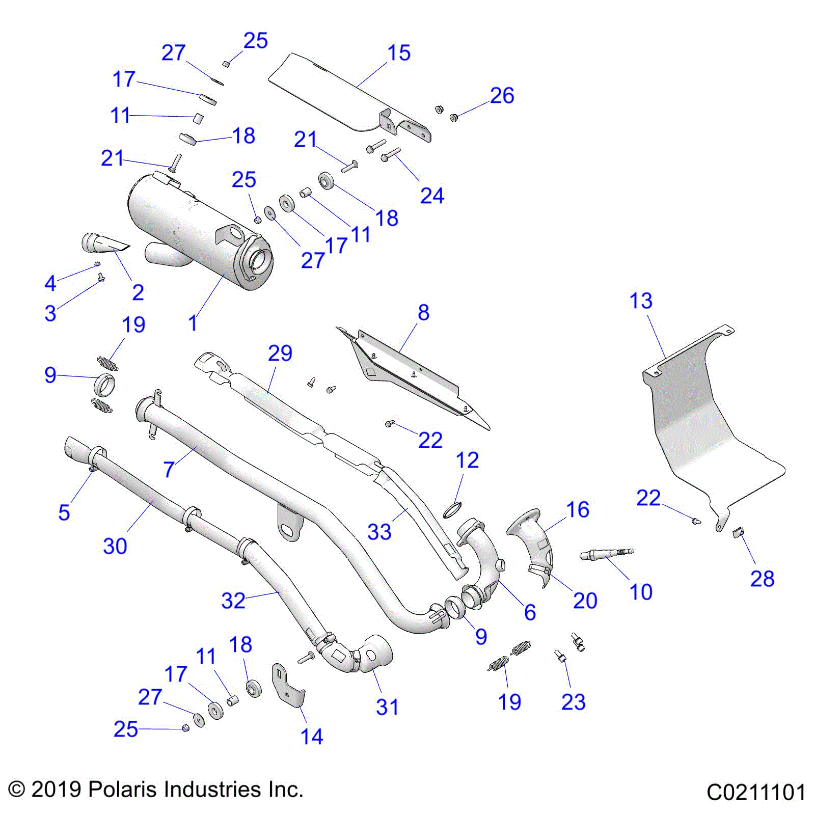 An Image of a Genuine Polaris Parts Schematic Diagram showing the schematic - ENGINE: EXHAUST EVAP - 2021 POLARIS SPORTSMAN TOURING 570 EPS