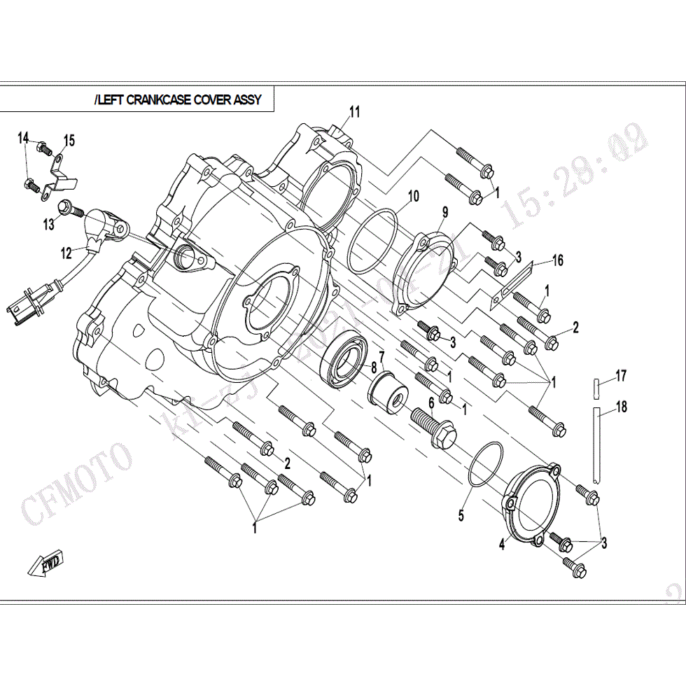 An Image of a Genuine CFMOTO Parts Schematic Diagram showing the schematic - LEFT CRANKCASE COVER ASSY. - 2022 CFMOTO ZFORCE 800 Trail