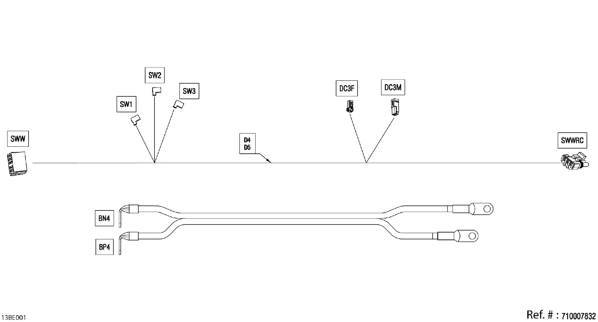 An Image of a Genuine Can-Am Parts Schematic Diagram showing the schematic - ELECTRIC - WINCH WIRING HARNESS - 710007832