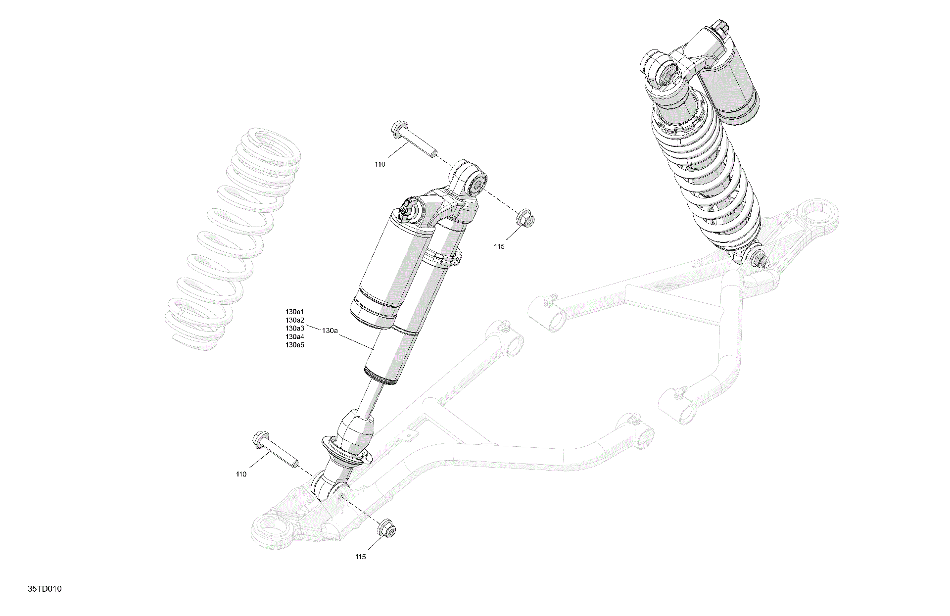 An Image of a Genuine Can-Am Parts Schematic Diagram showing the schematic - SUSPENSION - FRONT SHOCKS
