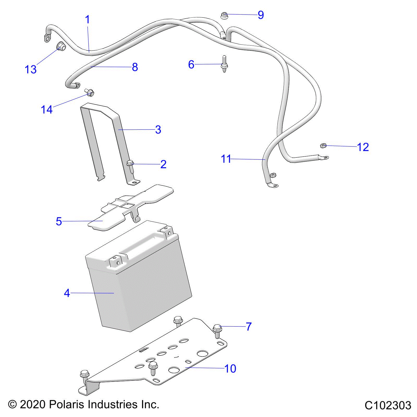 An Image of a Genuine Polaris Parts Schematic Diagram showing the schematic - ELECTRICAL: BATTERY - 2020 POLARIS SPORTSMAN XP 1000 HIGH LIFTER