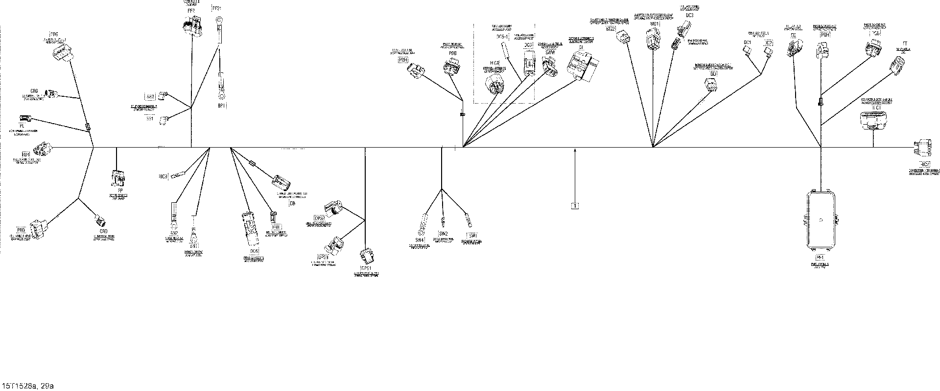 An Image of a Genuine Can-Am Parts Schematic Diagram showing the schematic - ELECTRICAL HARNESS _MAIN HARNESS_15T1529A