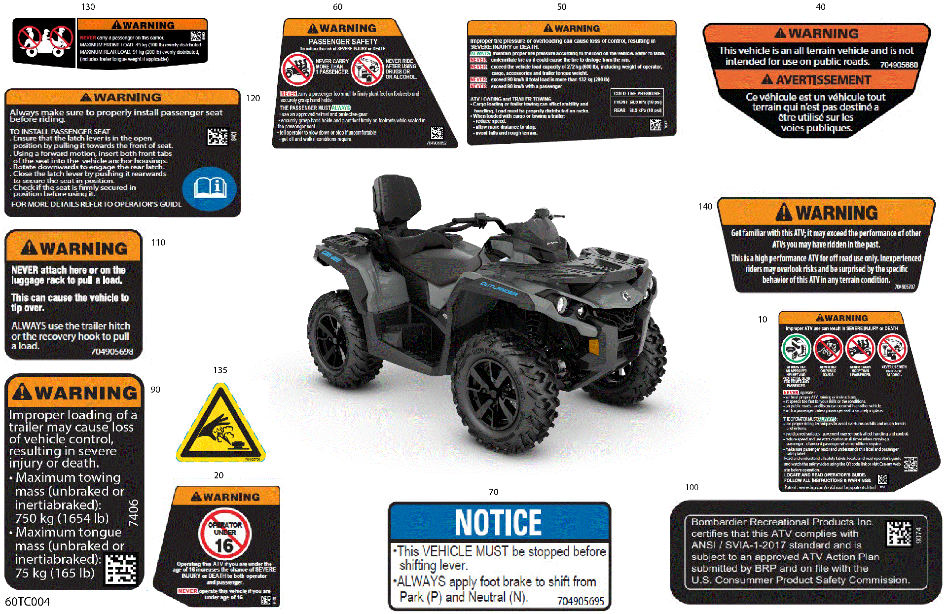 An Image of a Genuine Can-Am Parts Schematic Diagram showing the schematic - BODY - WARNING DECALS