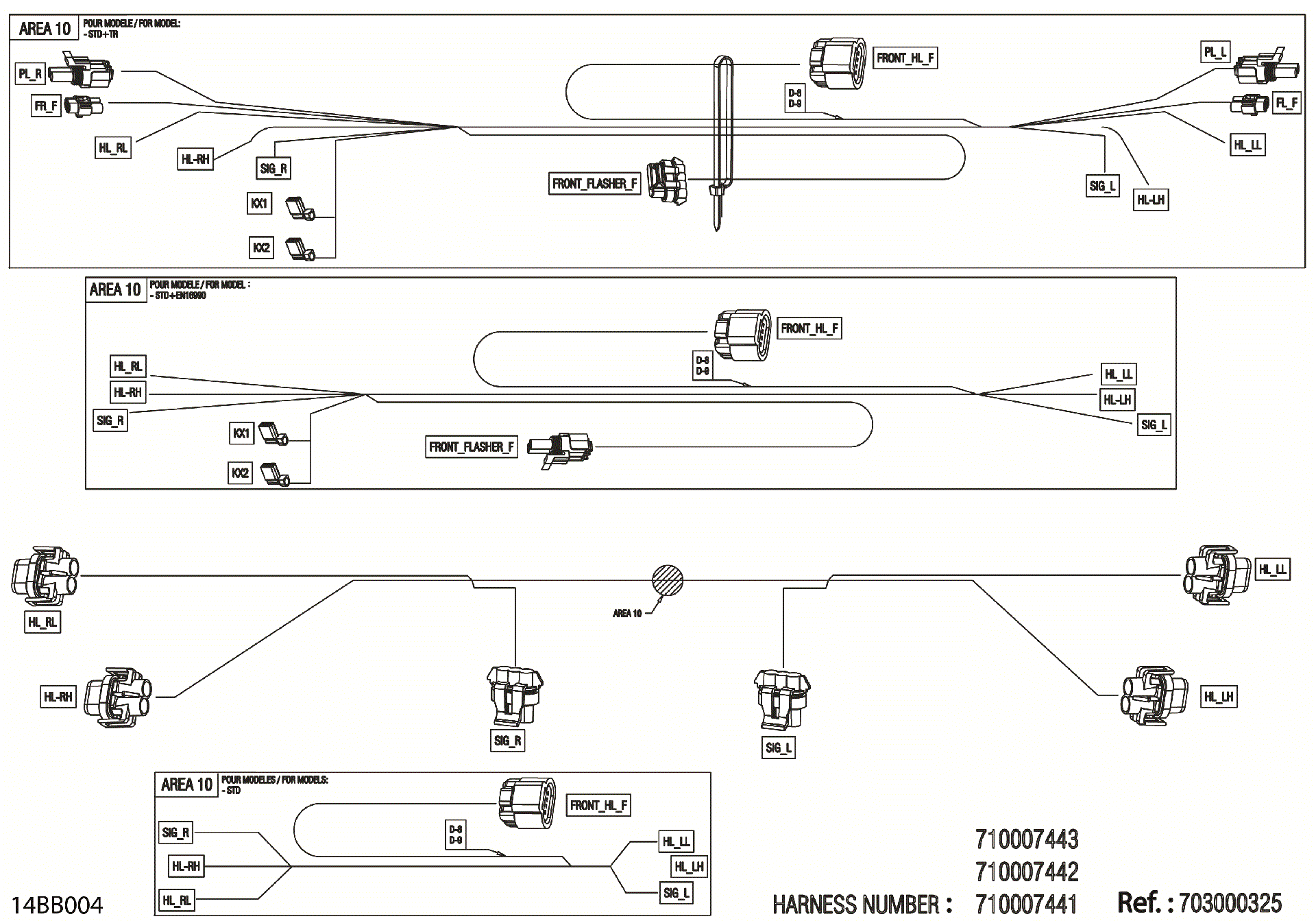 An Image of a Genuine Can-Am Parts Schematic Diagram showing the schematic - ELECTRIC - FRONT WIRING HARNESS - 710007441