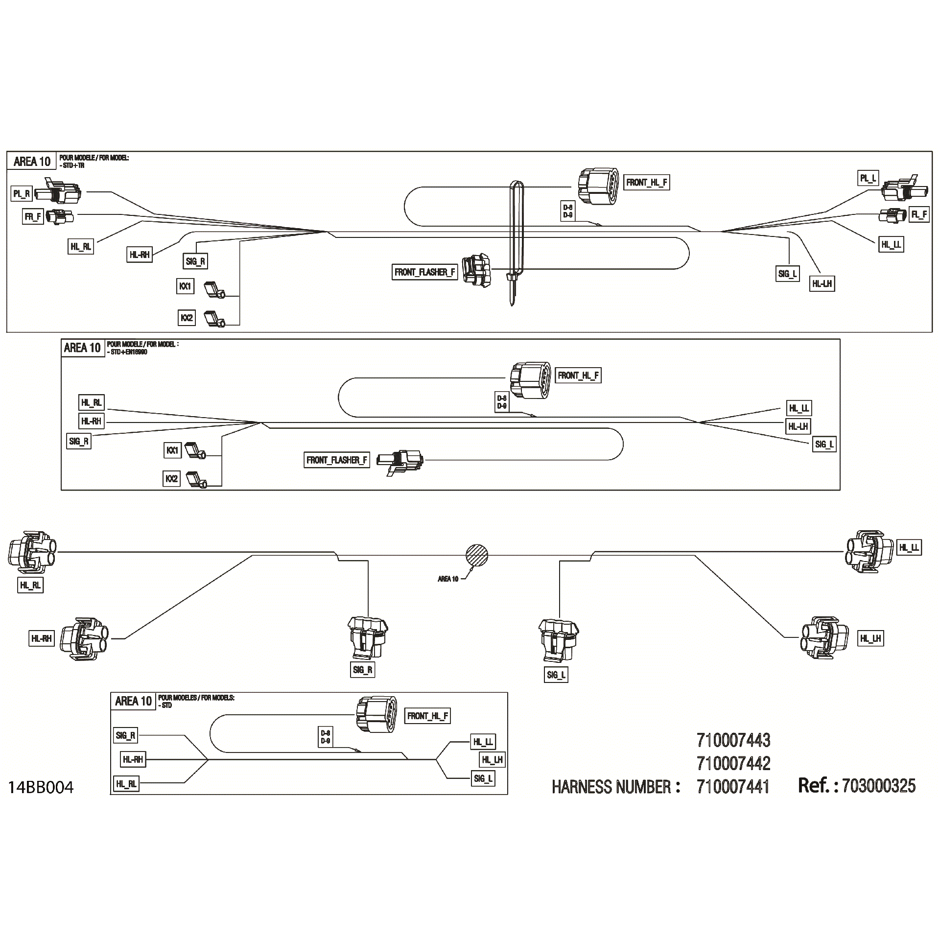 An Image of a Genuine Can-Am Parts Schematic Diagram showing the schematic - ELECTRIC - FRONT WIRING HARNESS - 710007441