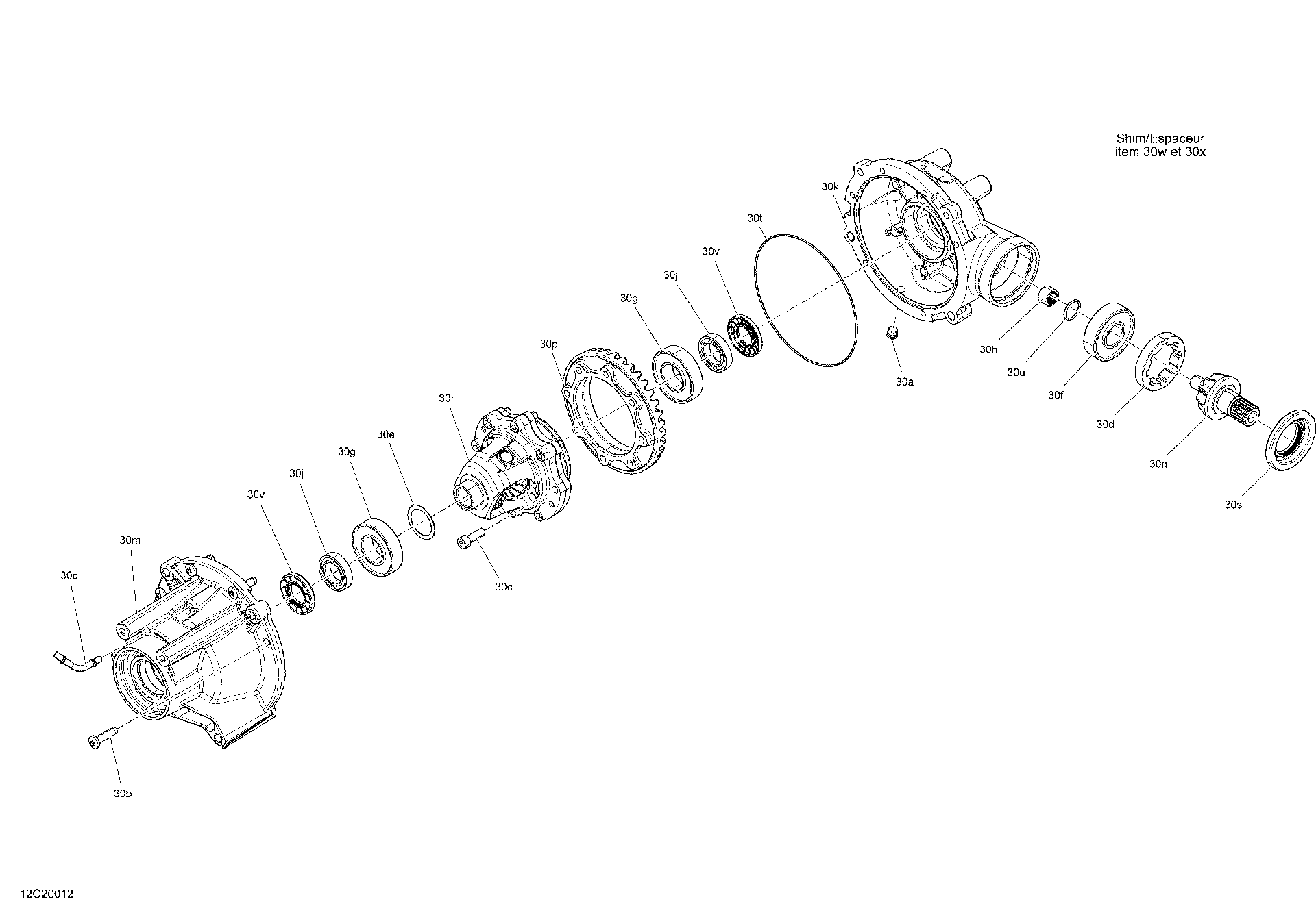 An Image of a Genuine Can-Am Parts Schematic Diagram showing the schematic - FRONT DRIVE - DIFFERENTIAL PARTS