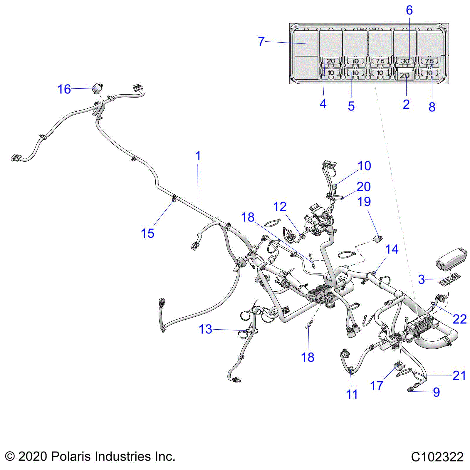 An Image of a Genuine Polaris Parts Schematic Diagram showing the schematic - ELECTRICAL: HARNESS - 2024 POLARIS SPORTSMAN XP 1000 HUNTER EDITION