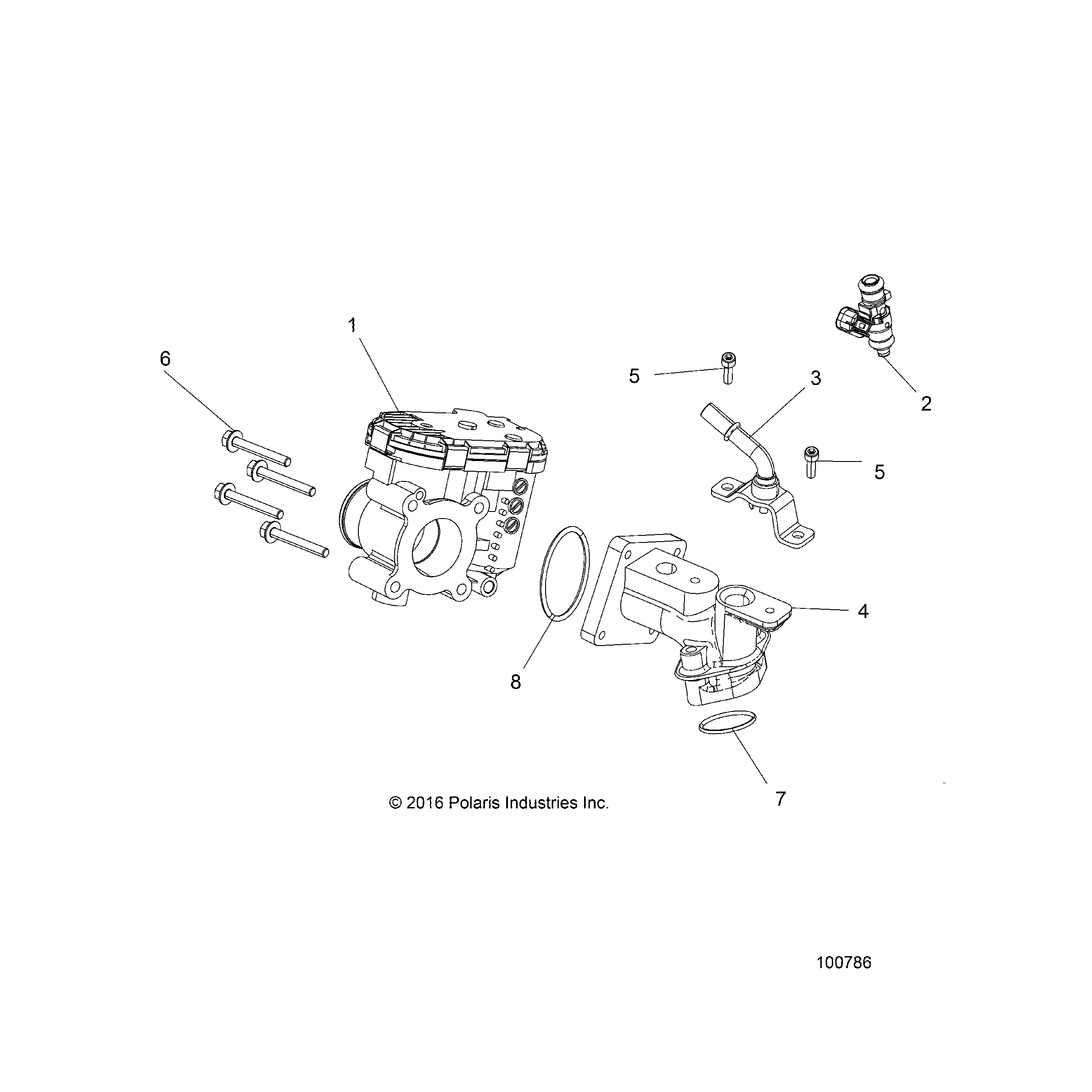 An Image of a Genuine Polaris Parts Schematic Diagram showing the schematic - ENGINE: THROTTLE BODY and FUEL RAIL - 2017 POLARIS ACE 150