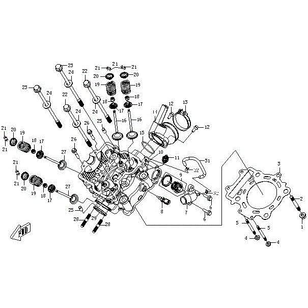An Image of a genuine CFMOTO Parts Schematic Diagram showing the group - CYLINDER HEAD - 2016 CFMOTO CFORCE 500 SWB