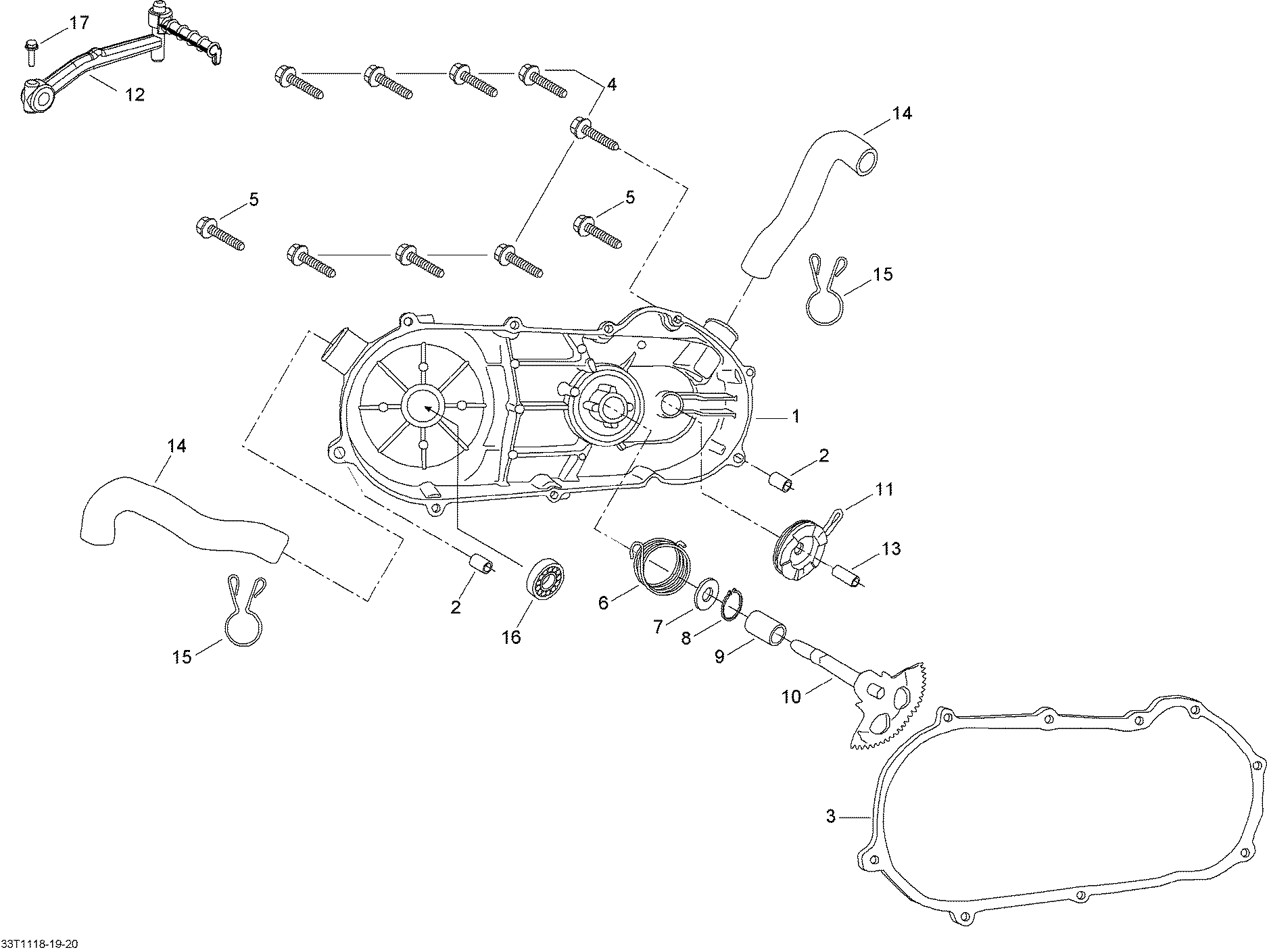 An Image of a Genuine Can-Am Parts Schematic Diagram showing the schematic - CVT COVER AND KICK STATER
