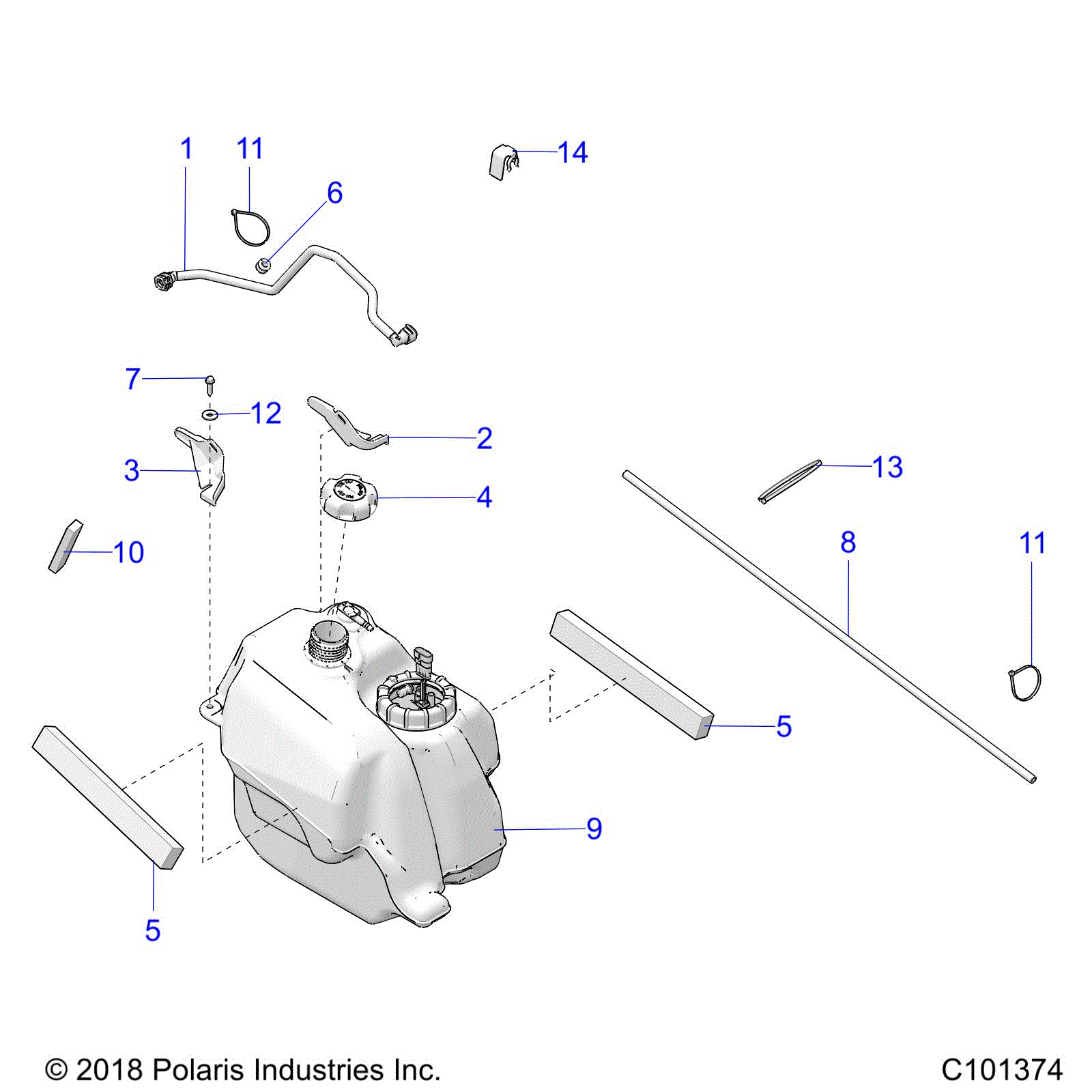 An Image of a Genuine Polaris Parts Schematic Diagram showing the schematic - BODY: FUEL TANK ASM. - 2019 POLARIS SPORTSMAN TOURING 570 EFI/EPS