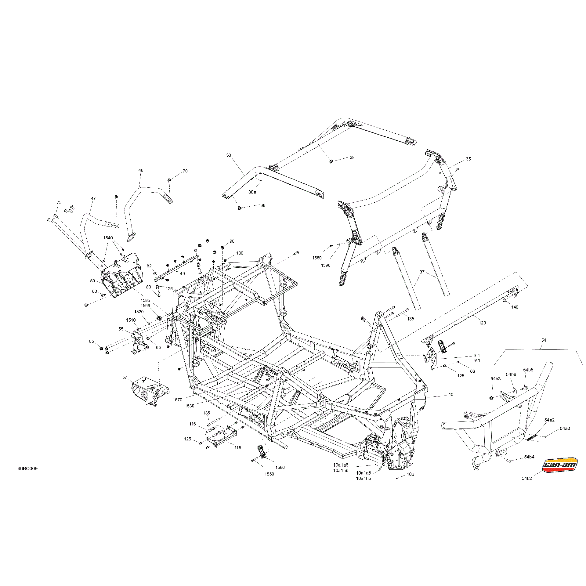 An Image of a Genuine Can-Am Parts Schematic Diagram showing the schematic - FRAME - SYSTEM