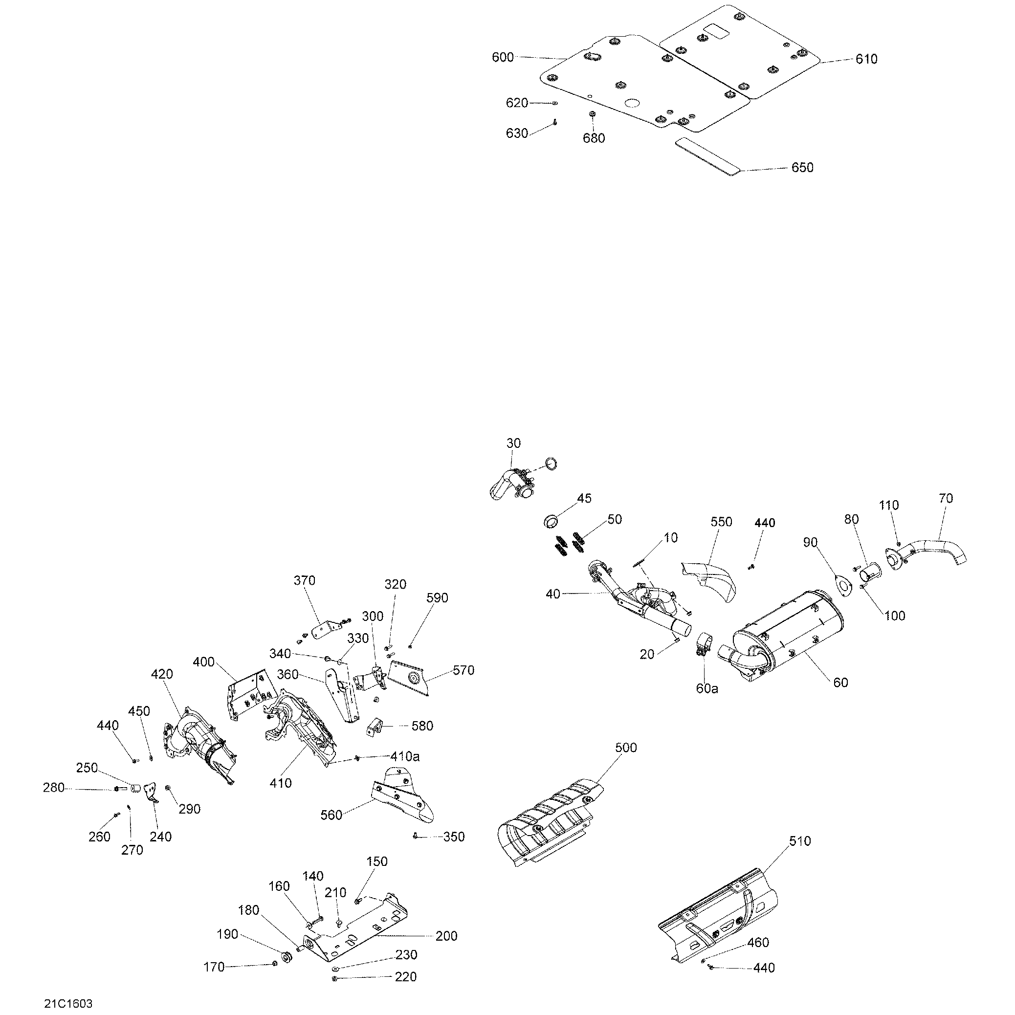 An Image of a Genuine Can-Am Parts Schematic Diagram showing the schematic - EXHAUST SYSTEM