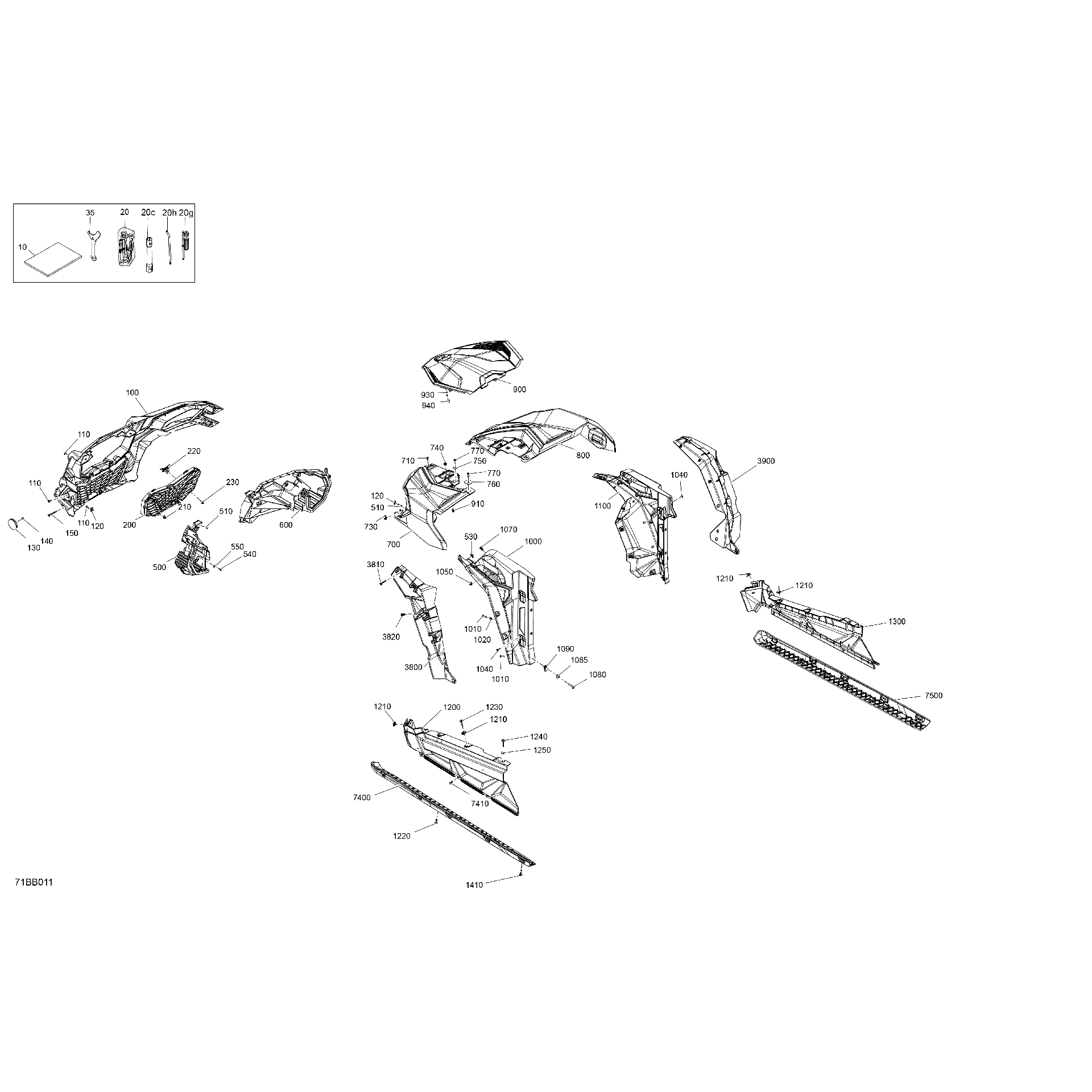 An Image of a Genuine Can-Am Parts Schematic Diagram showing the schematic - BODY - FRONT SECTION