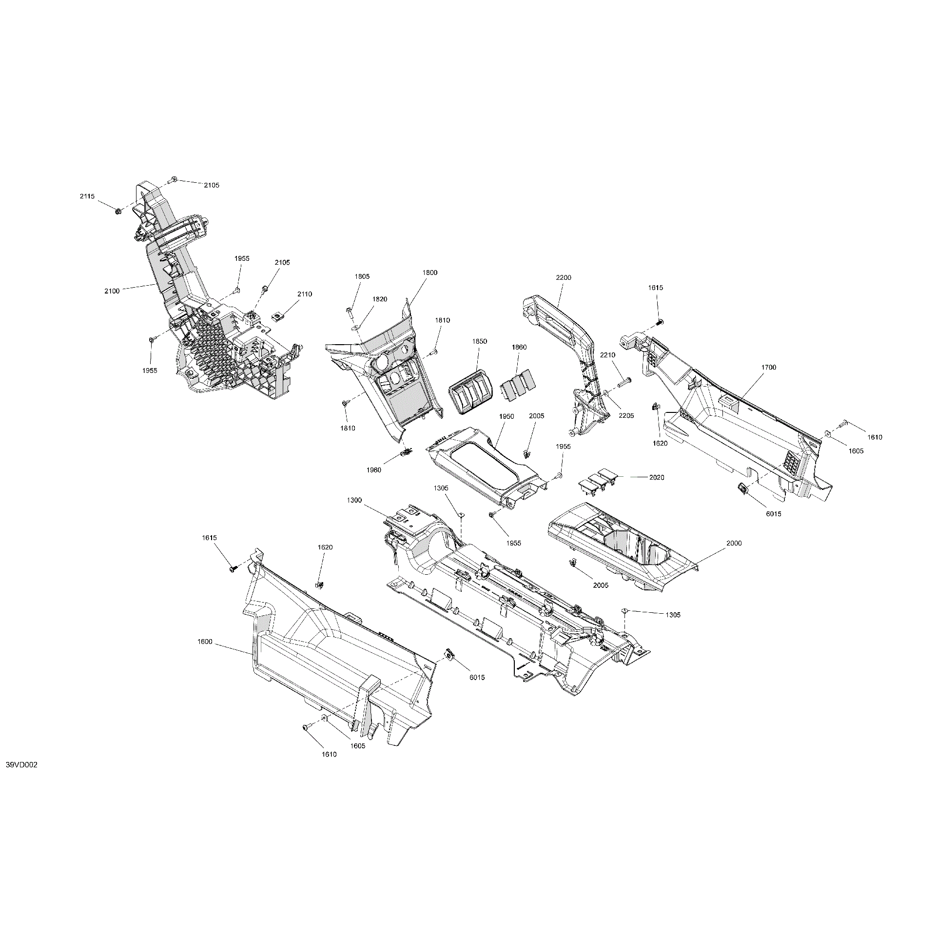 An Image of a Genuine Can-Am Parts Schematic Diagram showing the schematic - CAB INTERIOR - CENTER CONSOLE
