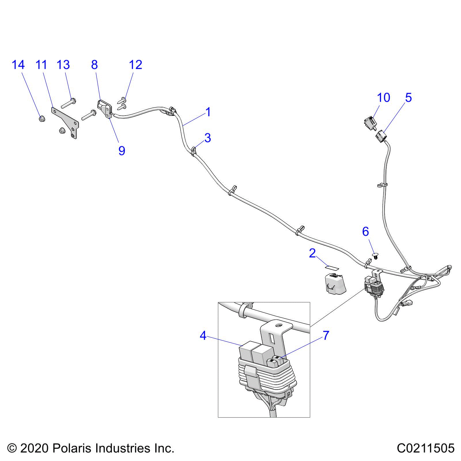 An Image of a Genuine Polaris Parts Schematic Diagram showing the schematic - ELECTRICAL: ACCESSORY HARNESS - 2021 POLARIS SPORTSMAN 570 UTILITY LE