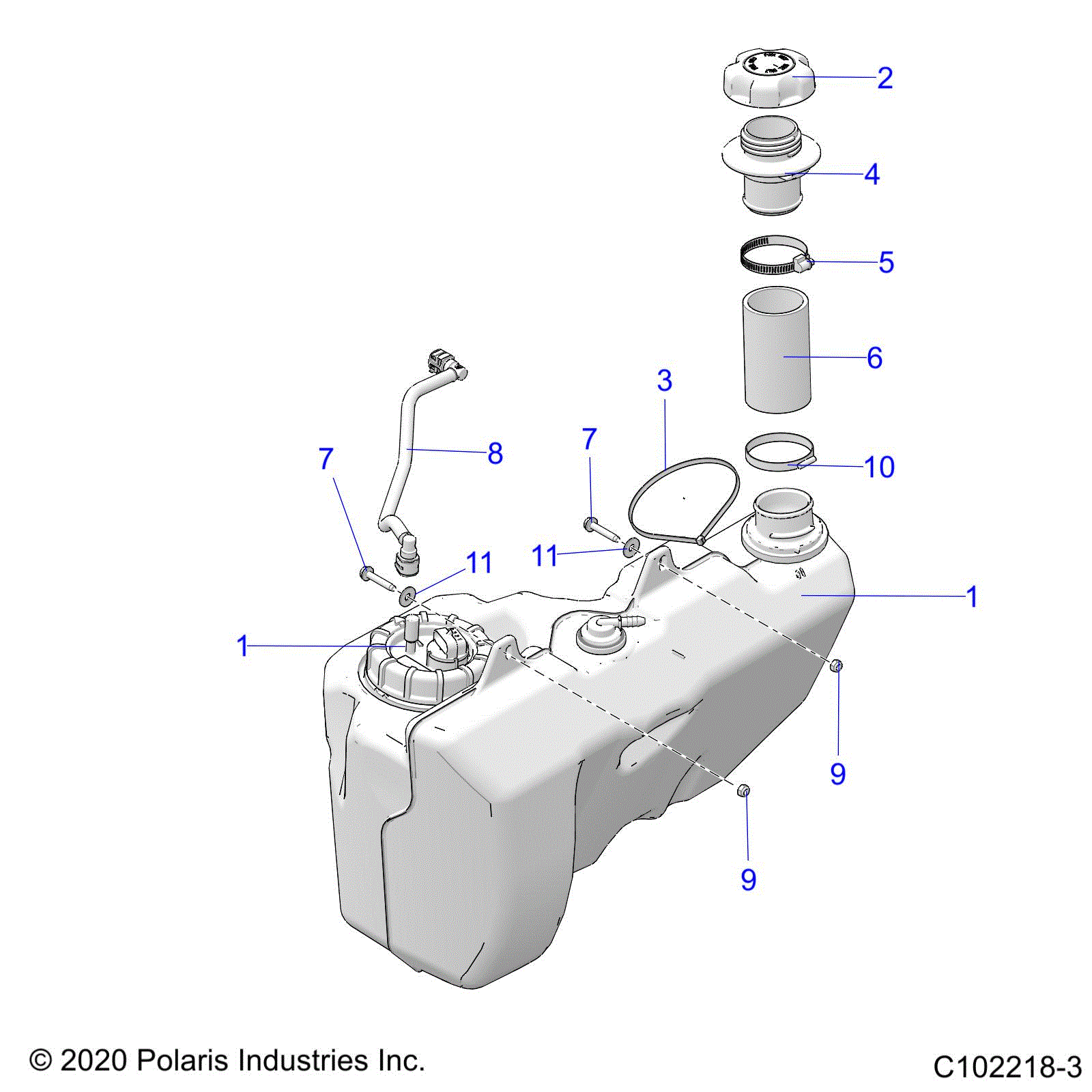 An Image of a Genuine Polaris Parts Schematic Diagram showing the schematic - FUEL SYSTEM: FUEL TANK - 2022 POLARIS SPORTSMAN 850 EPS 48"